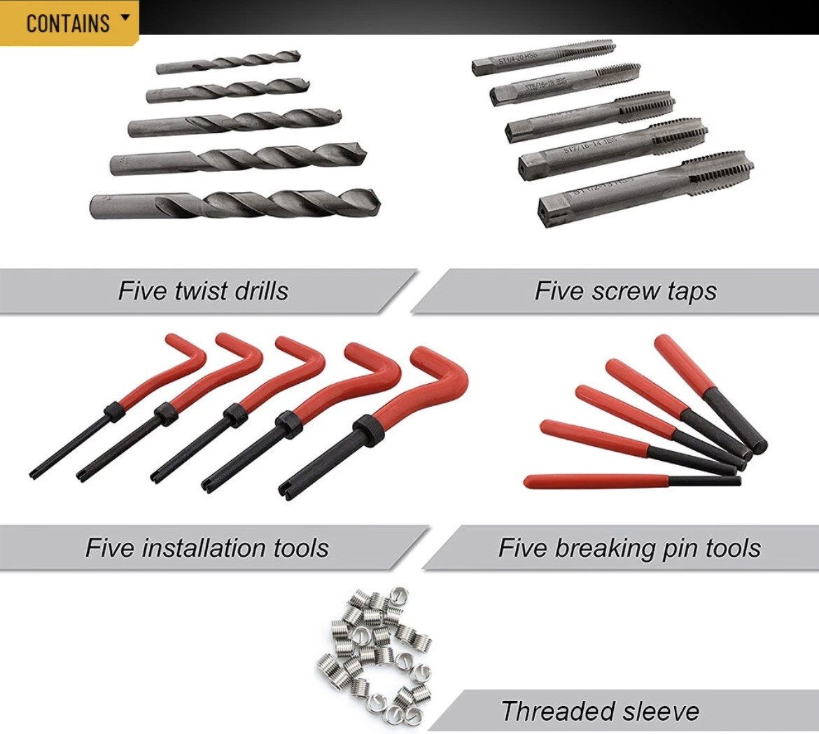 M5 M6 M8 M10 M12 Helicoil Thread Repair 131Pcs Set & Metric Rethreading Tool Kit