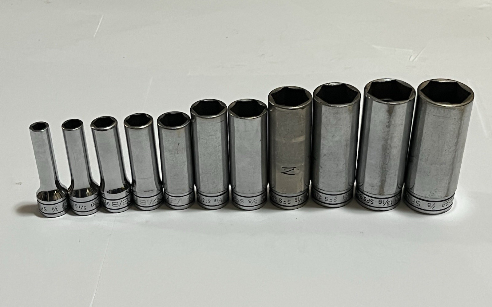Snap On 211SFSY 3/8 Drive SAE Deep 6 Point Chrome Socket Set 11 pc 1/4 – 7/8