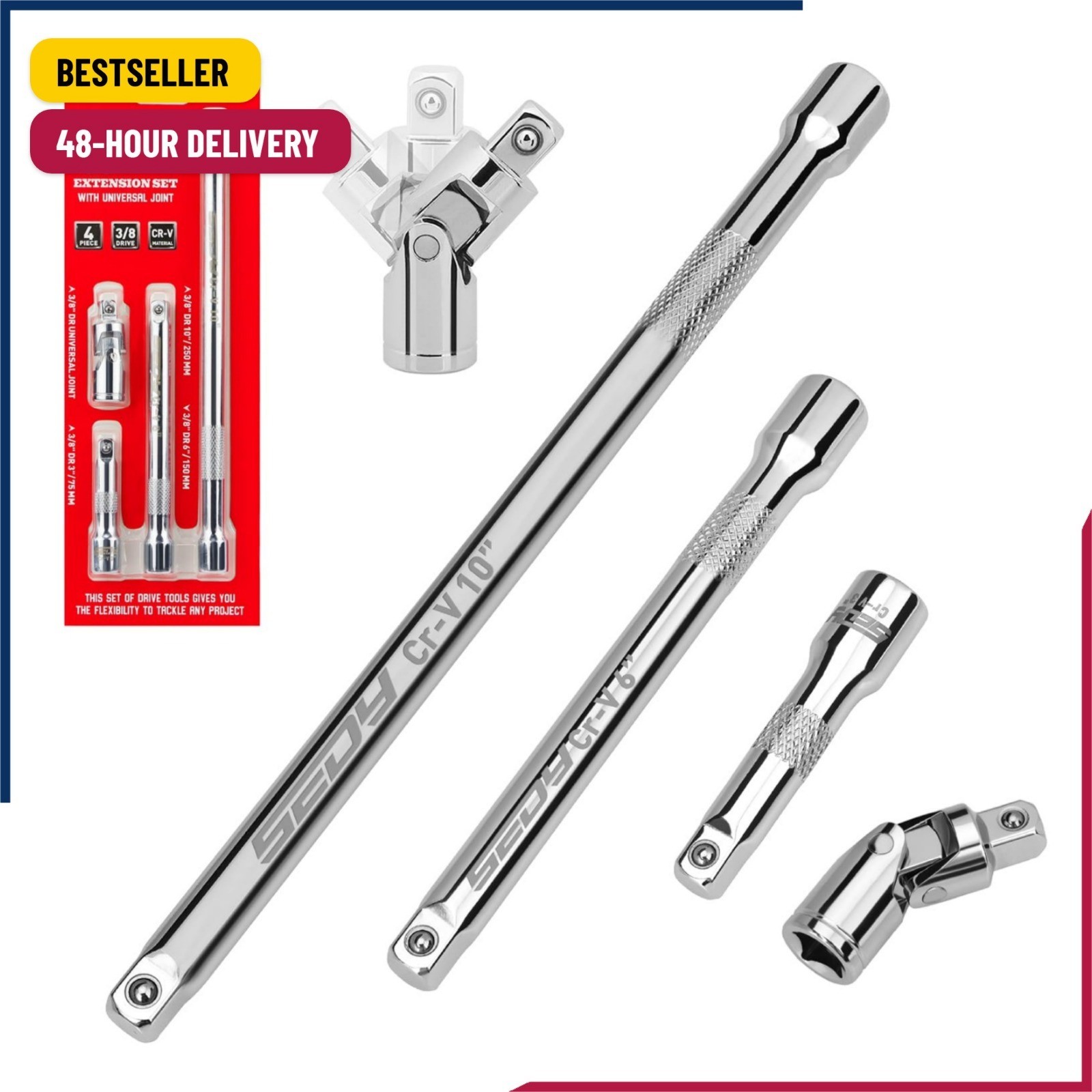 4-Piece 3/8″ Drive Socket Extension Bar Set, Professional Socket Extension Set I