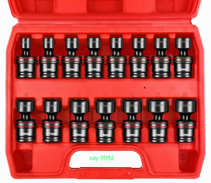 15PC 3/8″ Drive Impact Universal Joint Swivel Socket Set Metric 8-22mm