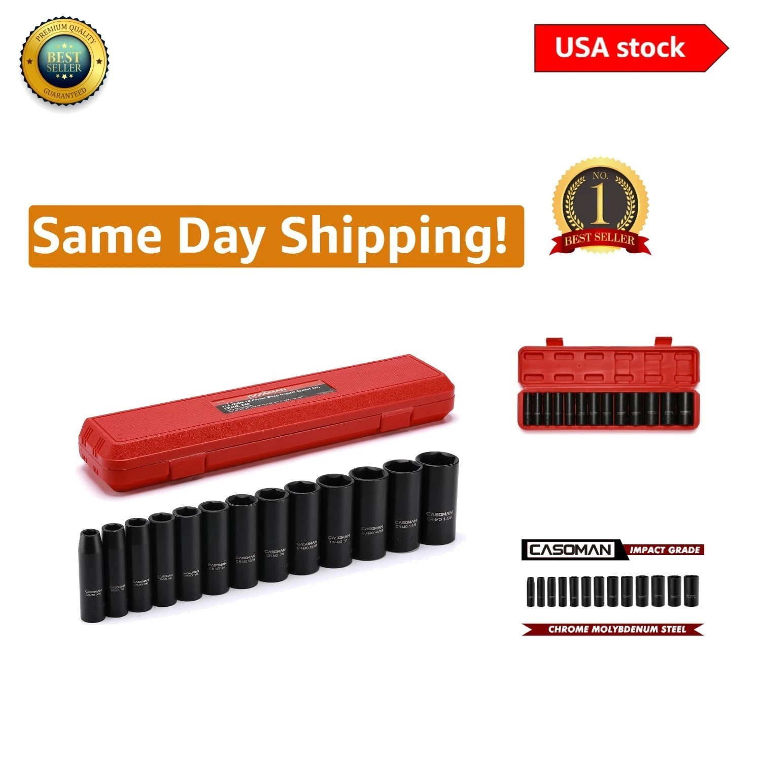 High-Visibility 13-Piece Impact Socket Set with Chrome Moly Steel Construction