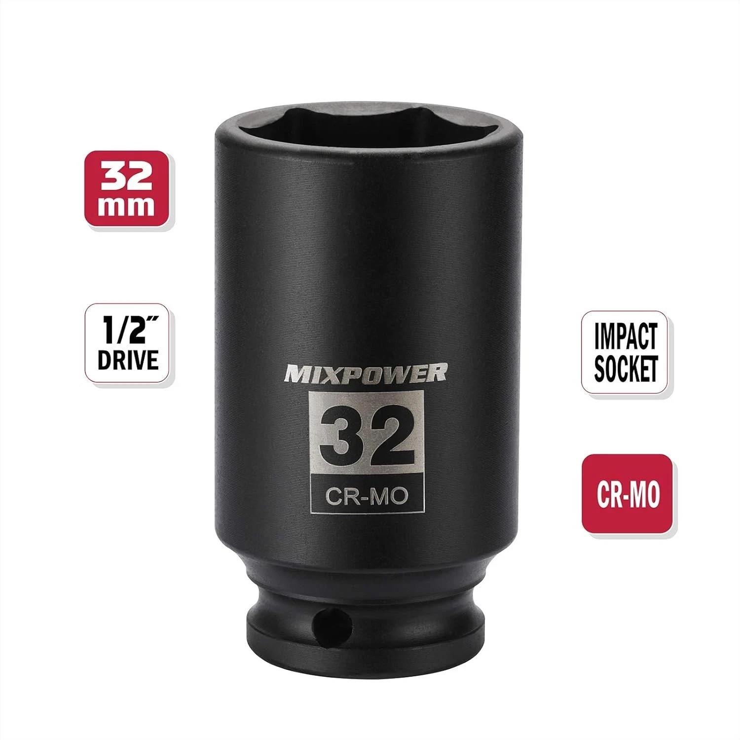 1/2″ Drive Deep Impact Socket, 32mm CR-MO with Black Phosphate Finish