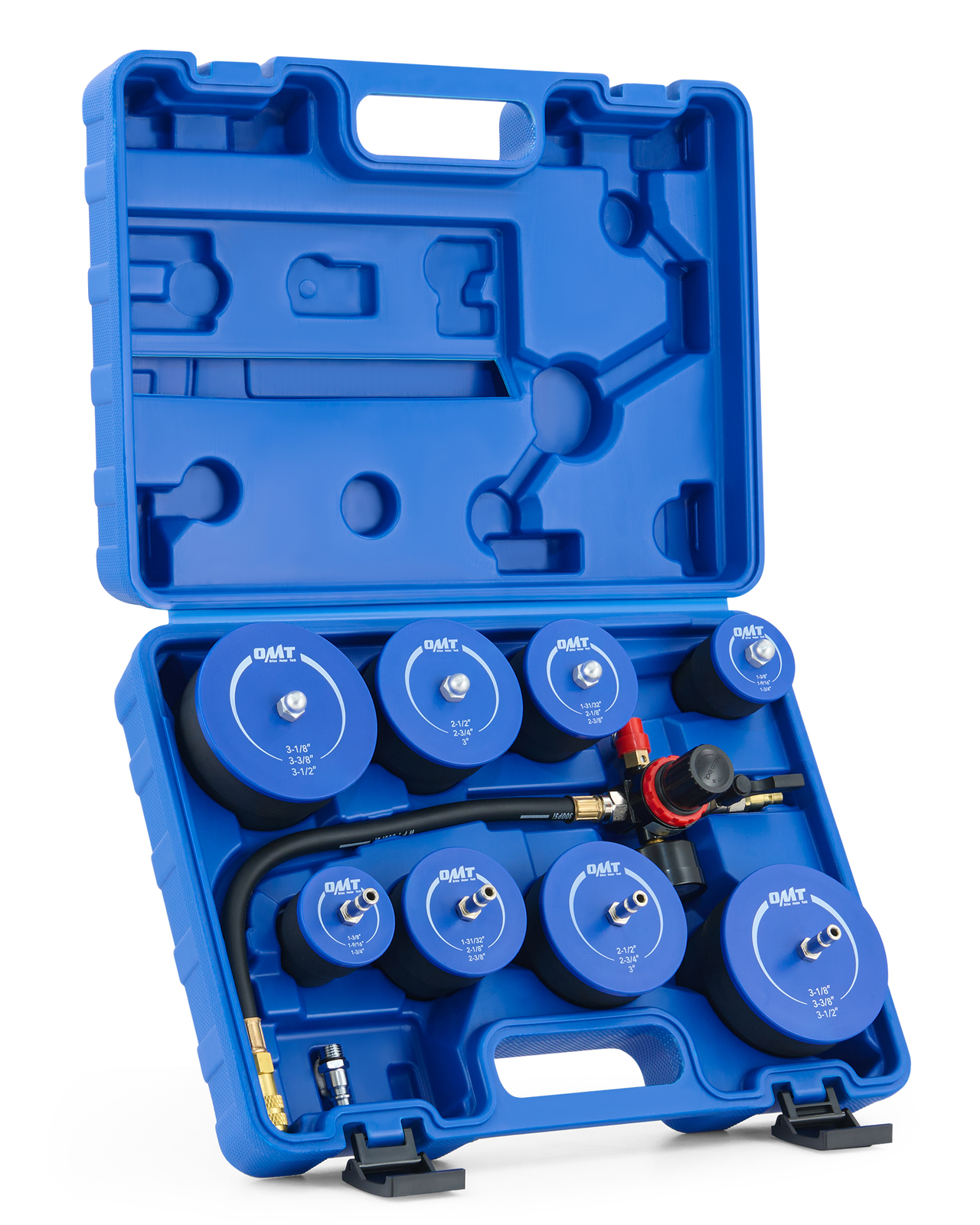 OMT Turbo Boost System Leakage Tester with 4 Pairs of Adapters 1-3/8 to 3-1/2