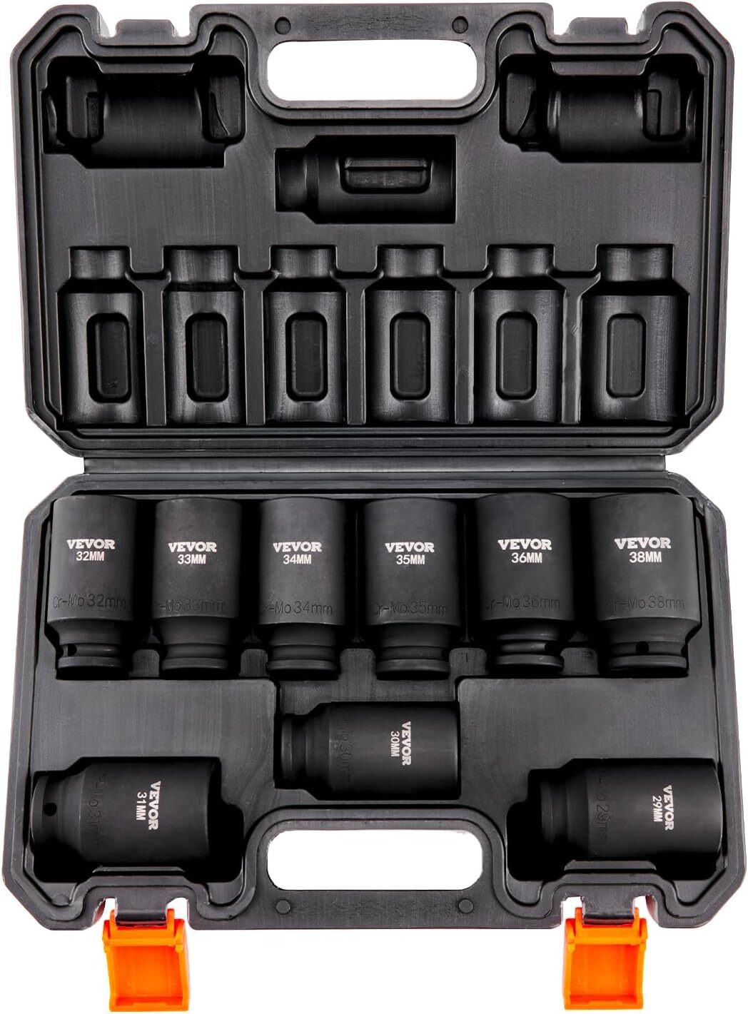 1/2″ Drive Impact Socket Set, 9 Piece Deep Socket Set Metric 29-38mm