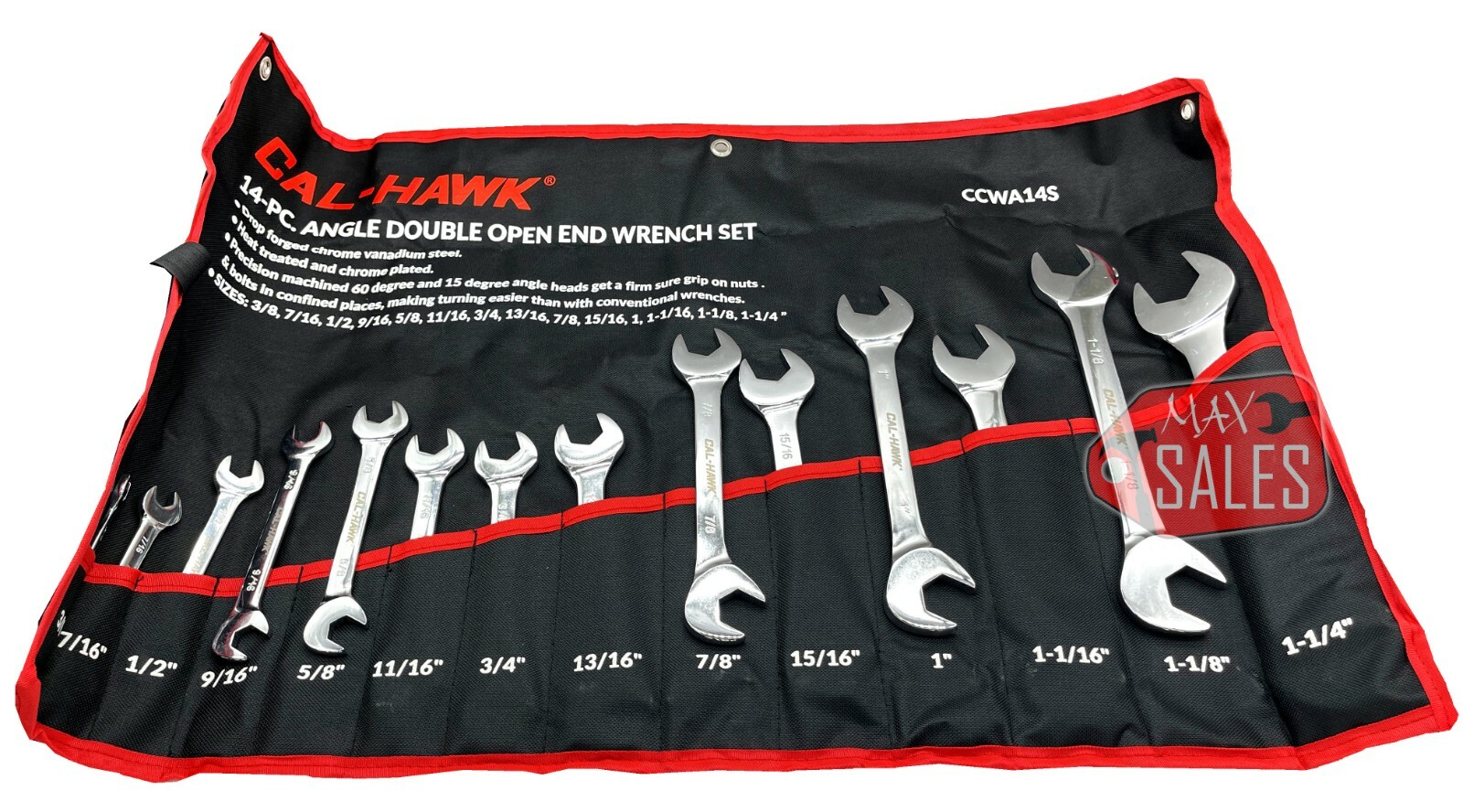 New 14PC ANGLE HEAD WRENCH COMBINATION SAE OPEN END Set CR-V HEAVY DUTY