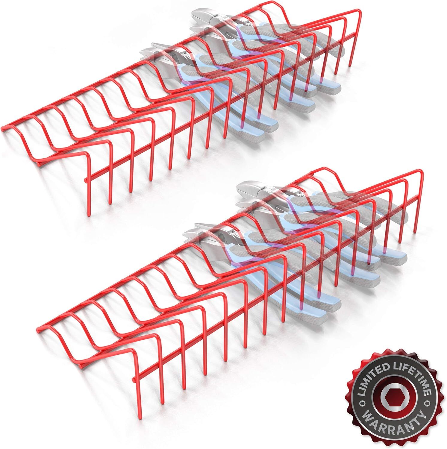 Olsa Tools Plier Organizer Rack Pliers for 2 Racks – 16 Slots Each, Red