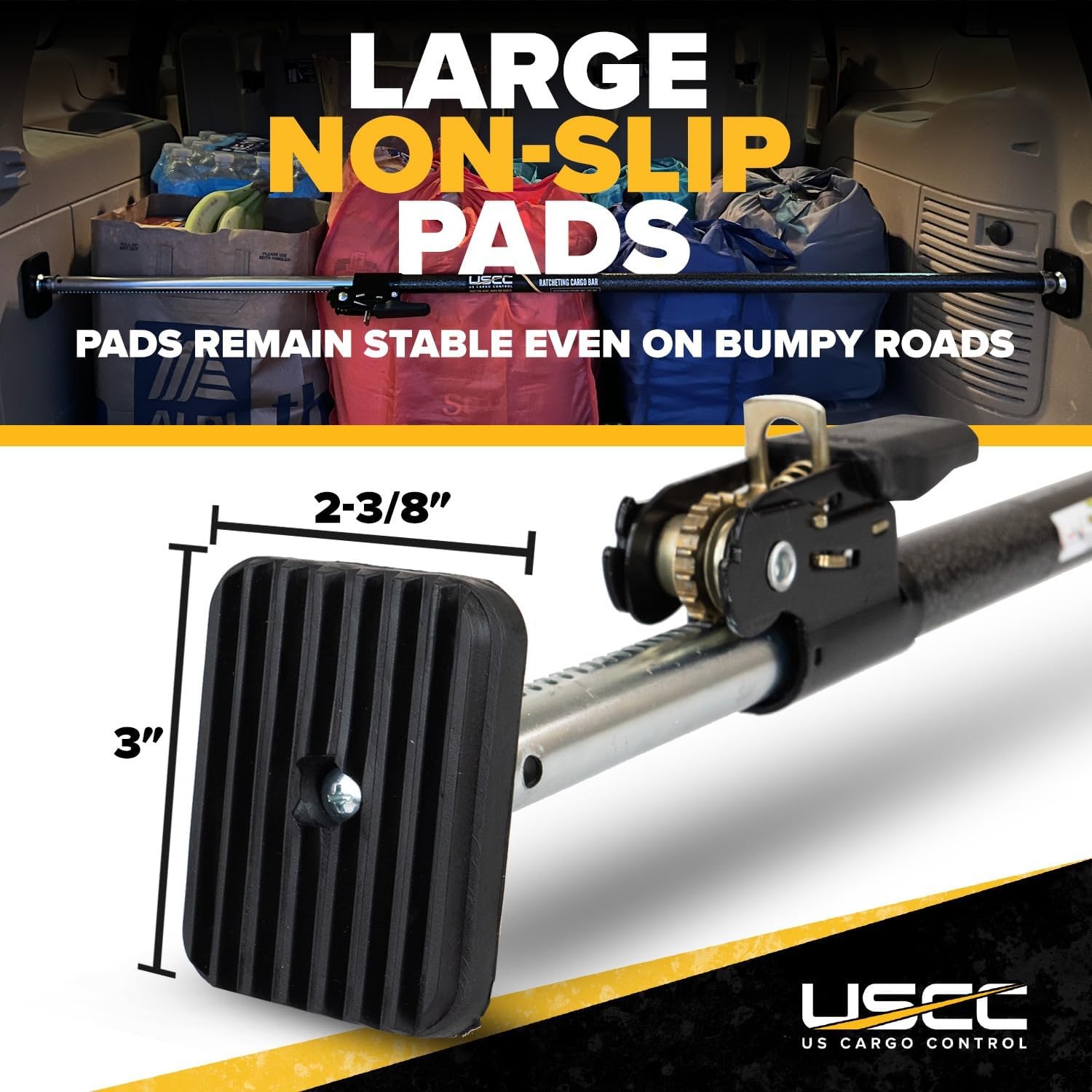 Ratcheting Cargo Bar for Pickup Adjustable 40-70In Alloy Steel Rubber 360-Degree