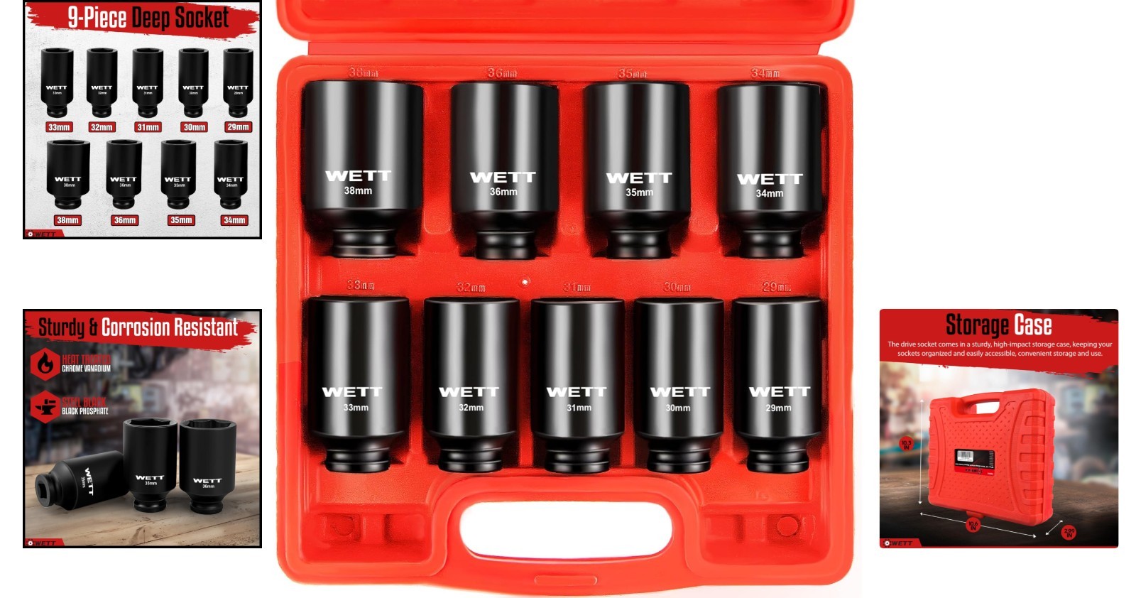 Essential 9-Pc 1/2″ Drive Deep Impact Sockets – Chrome Vanadium, Black Finish