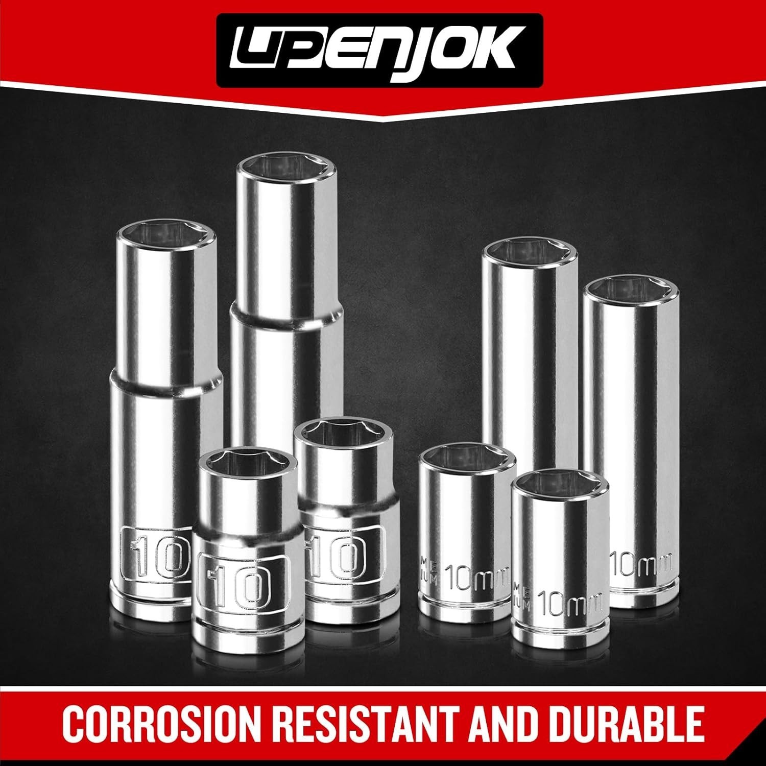 2PCS 3/8″ Drive 10mm Socket Set, Deep, Mirror Finish, Cr-V Steel, 6-Point