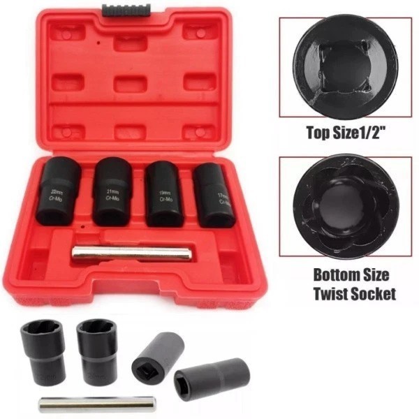 5Pcs Twist Socket 1/2” Drive For Wheel Lug Nut Damaged Removal and Extractor US