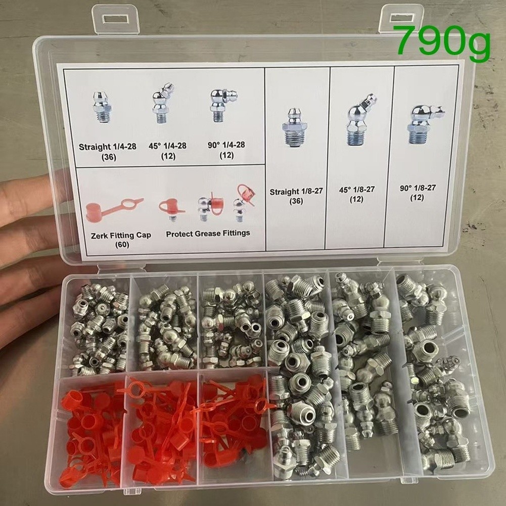 SAE 120 PCS Grease Fitting Set with 90 Degree and 45 Degree Zerks for Tool Use
