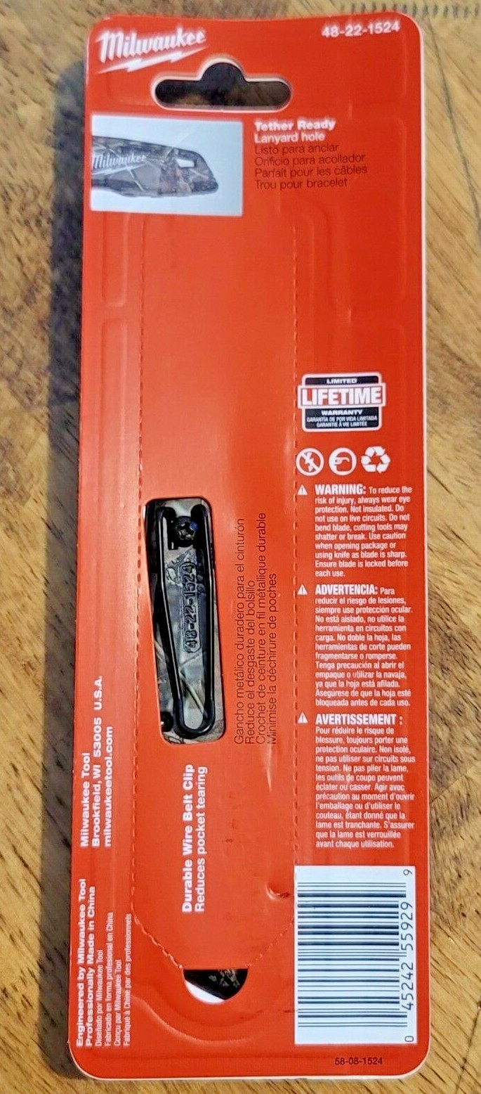 Milwaukee Camo Press-N-Flip Fastback Folding Pocket Knife w/ Clip #48-22-1524