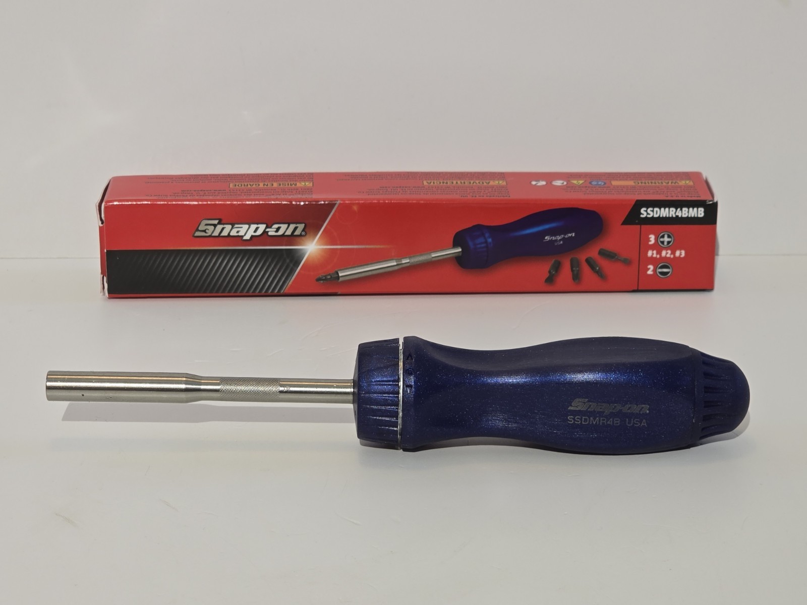 NEW! Snap-on Tools USA POWER BLUE Hard Handle Ratcheting Screwdriver SSDMR4BMB