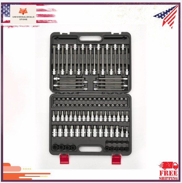 107PC Torx Allen Bit Socket Set S2 Steel 1/4 3/8 1/2 Drive SAE Metric