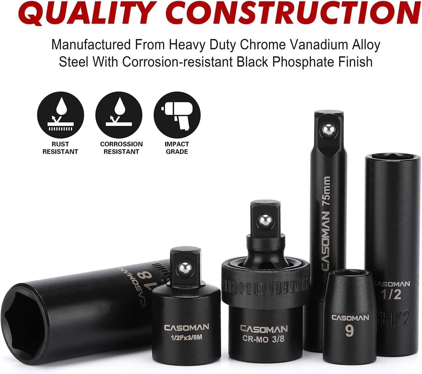Casoman 49-Piece 3/8″ Drive Impact Socket Set