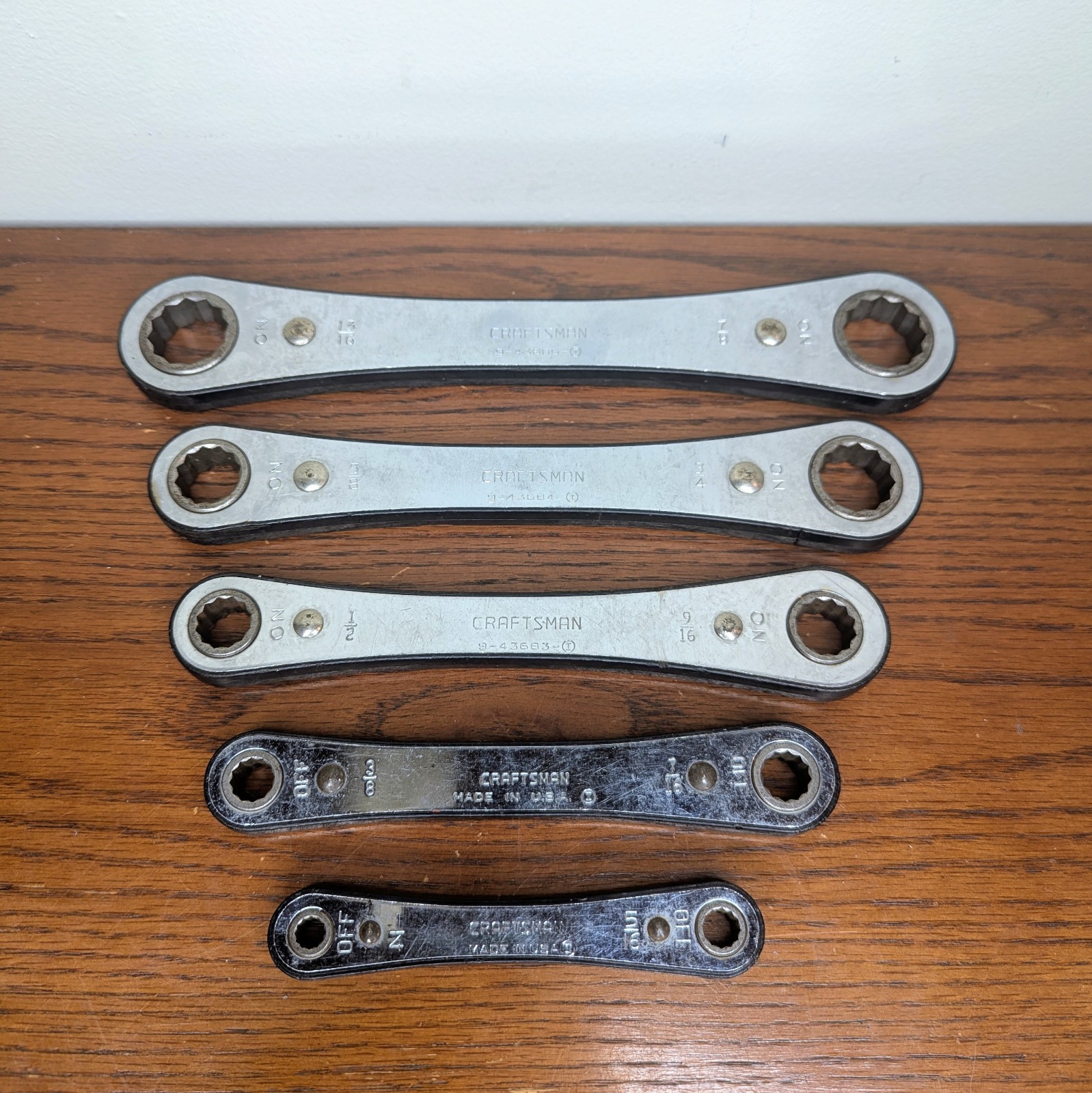 Vintage Craftsman 5pc SAE Box End Ratcheting Wrench Set Sears Made in USA