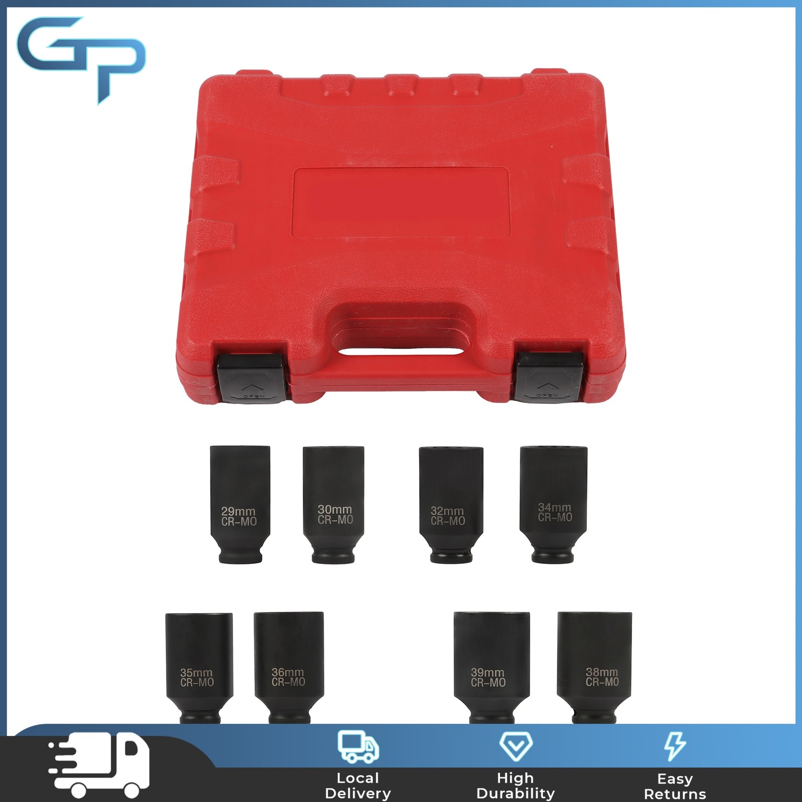 8PCS 1/2″ Drive Deep Spindle Axle Nut Impact Socket Set 29-39mm 12 Point