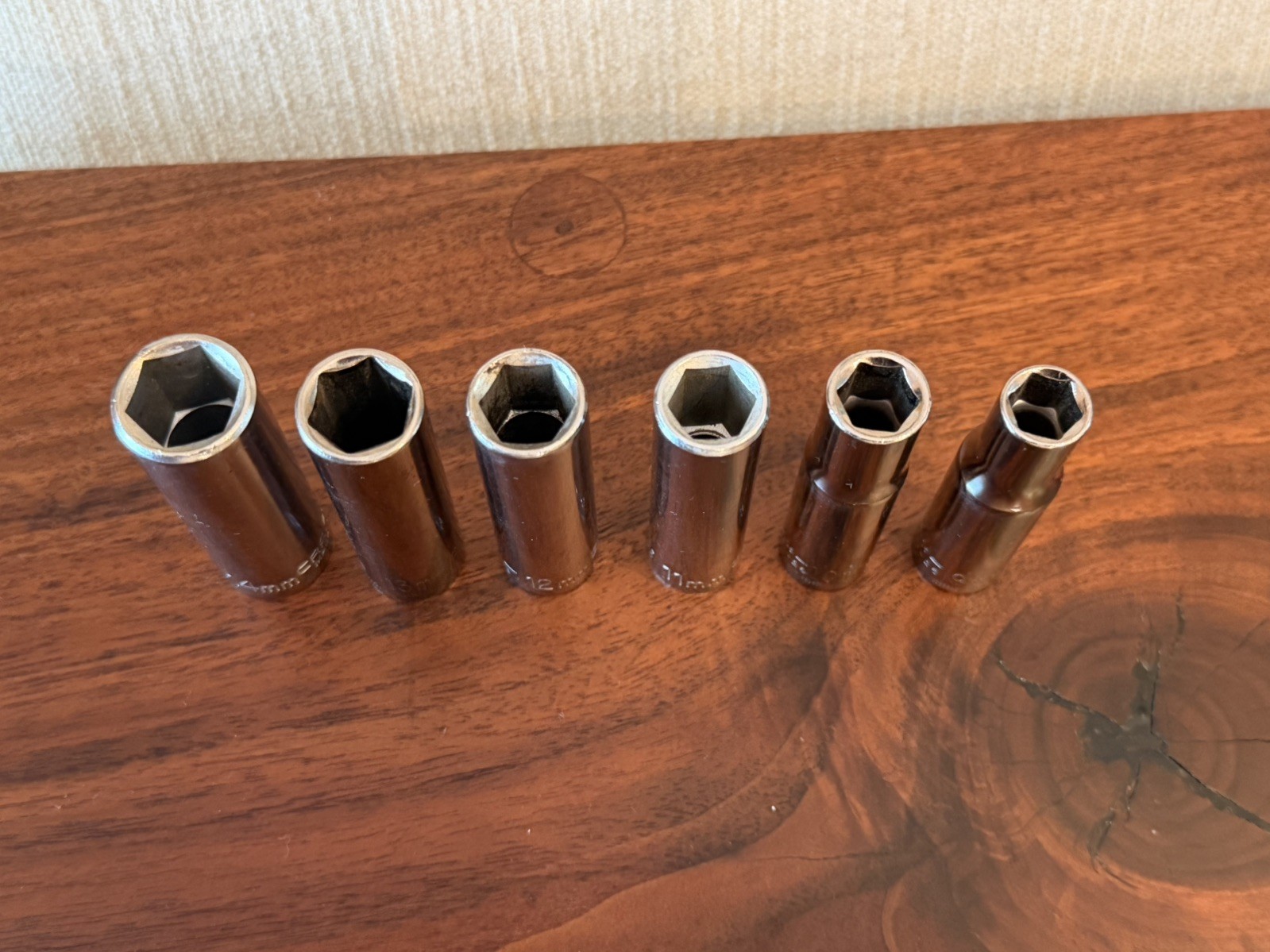 Lot of 6 Craftsman 3/8” drive deep well sockets metric 9, 10, 11, 12, 13, & 14mm