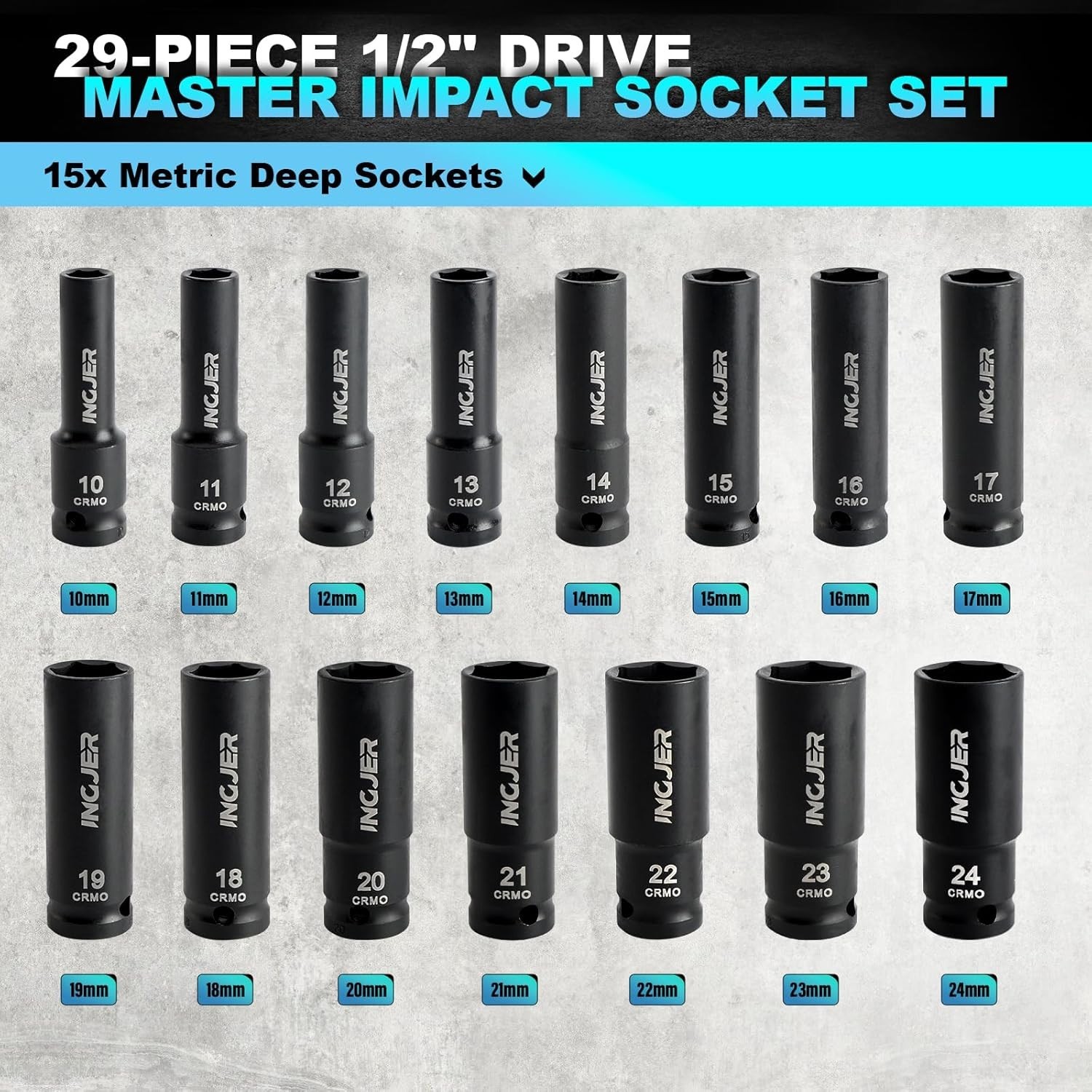 29PC 1/2″ Impact Socket Set – Chrome Molybdenum Steel for Maximum Torque