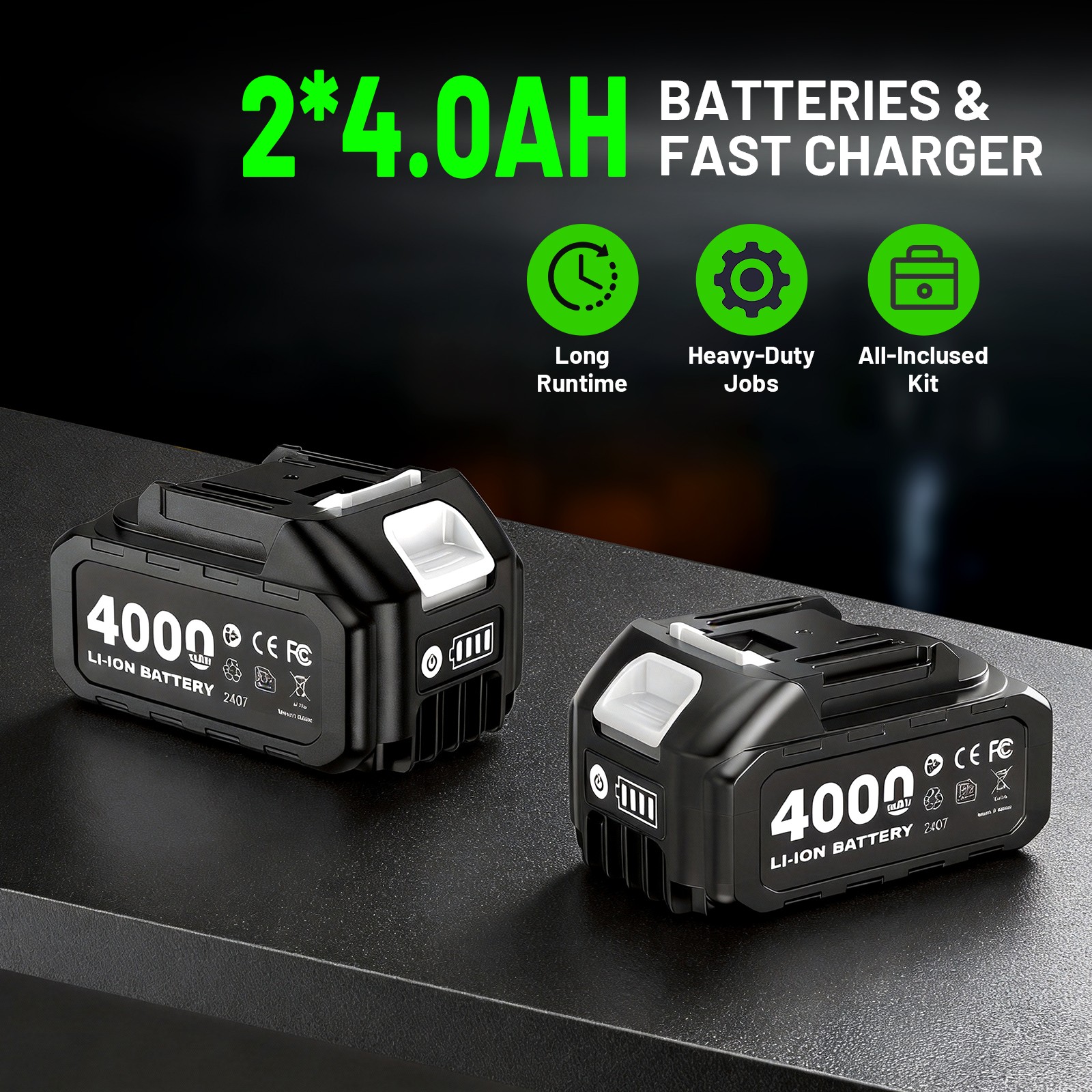 TaskStar 1300N.m (958ft-lbs) 1/2″ Cordless Impact Wrench 2x 4000mah Fast Charge