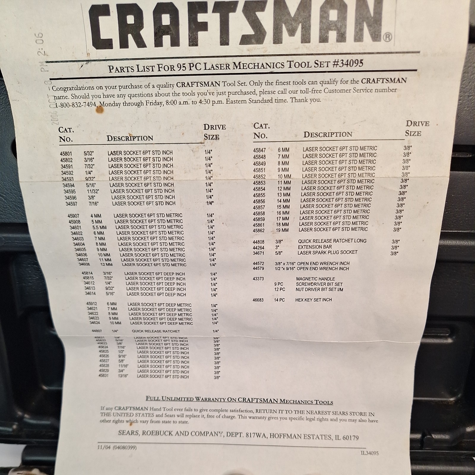🔥Craftsman USA 95 Pc «Easy Read» Mechanic Tool Set Case #34095 Metric/Sae