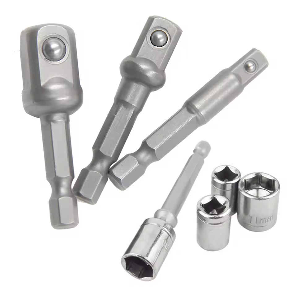 3PC 50mm HEX SHANK DRILL BIT TO 1/4 1/2 3/8 INCH SQUARE DRIVE SOCKET ADAPTOR SET