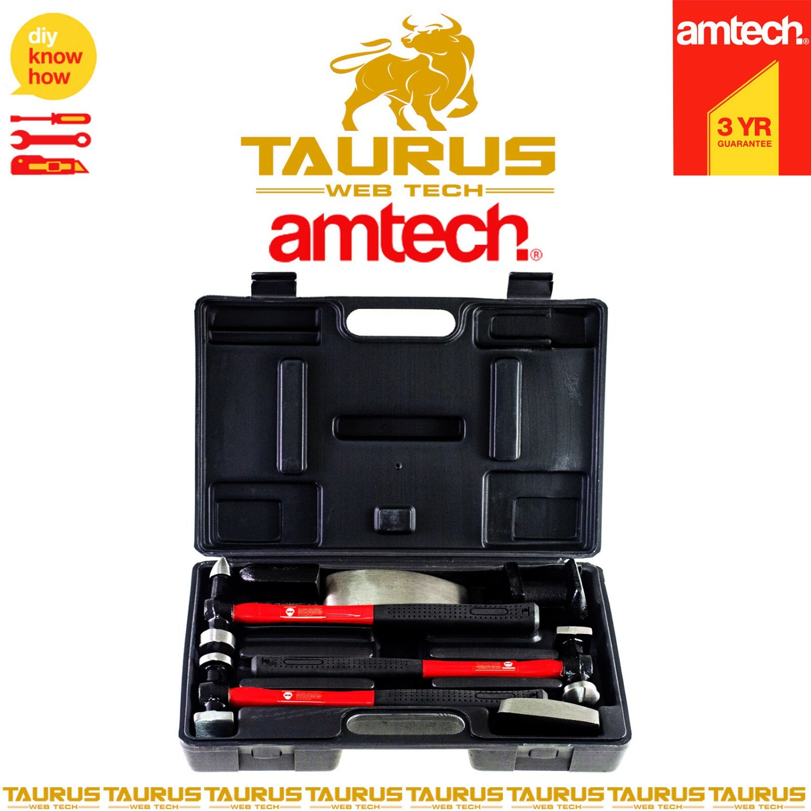 7x AMTECH Auto Body Dent Repair Kit Panel Beating Fibreglass Hammer Shrinking UK