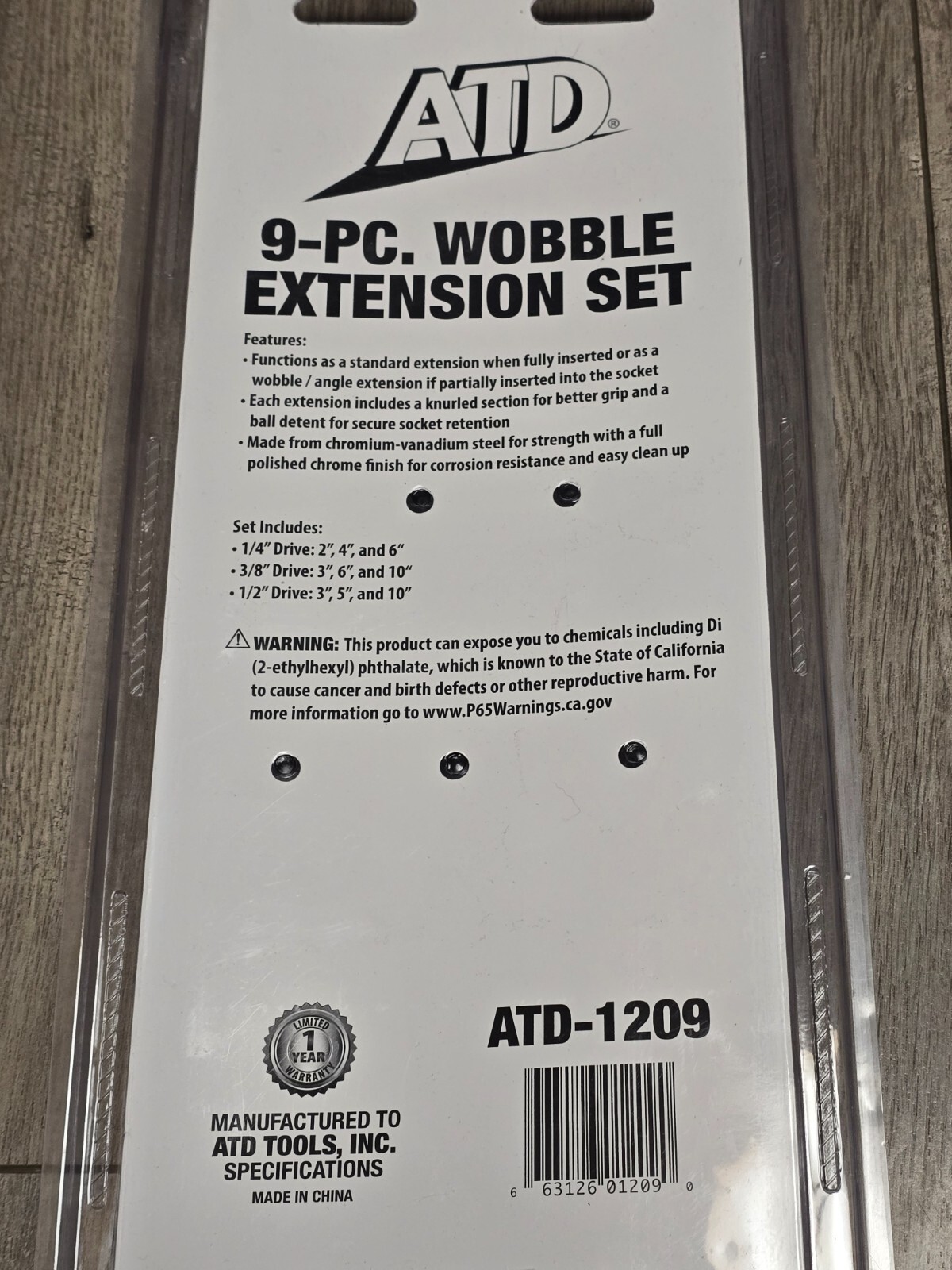 ATD Tools 9pc 1/4″, 3/8″ and 1/2″ Master Wobble/ Straight Extension Set #1209