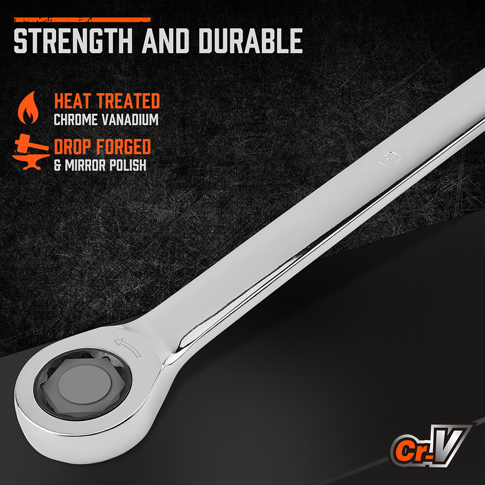 10-Piece Ratcheting Double Box Metric Wrench Gearbox 72 Tooth Extra Long