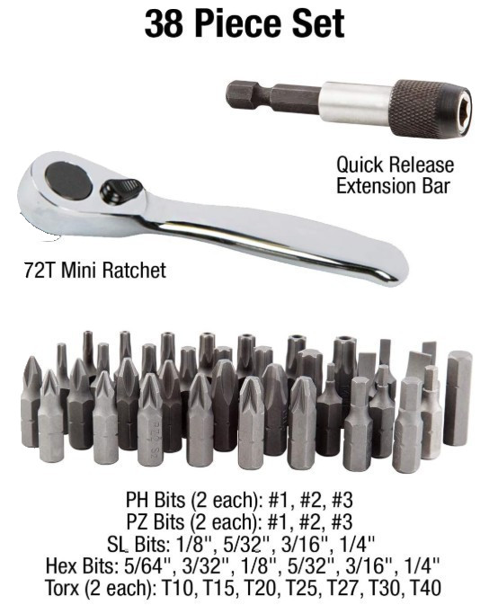 SUNEX MODEL 9726 38 PIECE MINI RATCHET & BIT SET – NEW WITHOUT TAGS