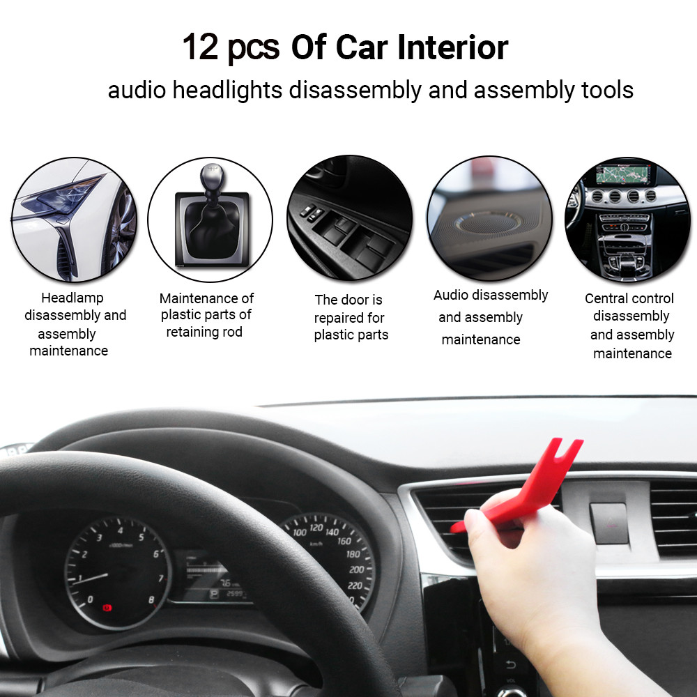 12Pcs Car Trim Removal Tool Set Hand Tools Pry Bar Panel Door Interior Clip Kit