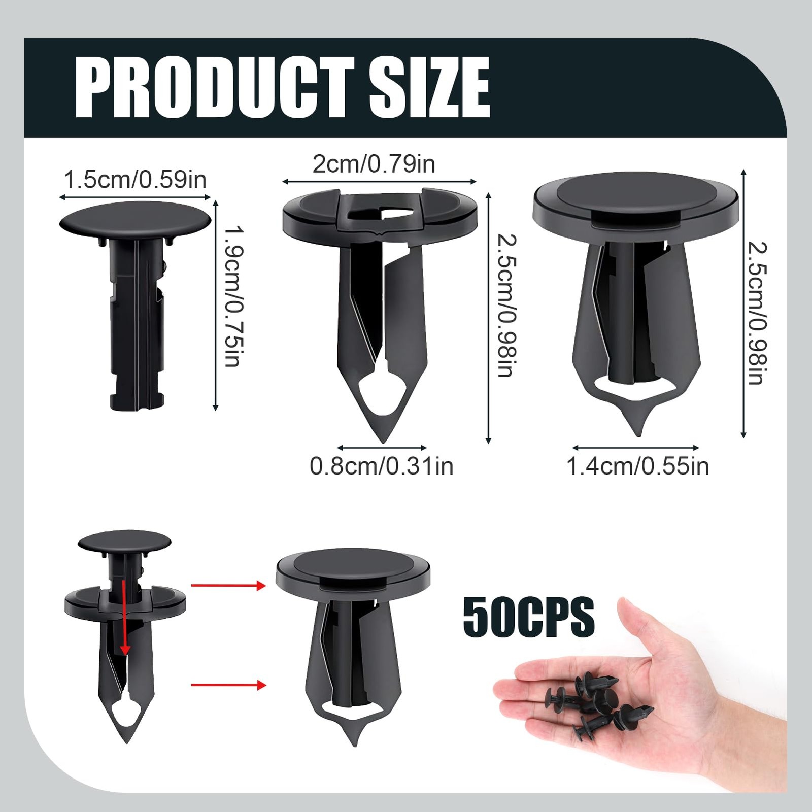 50Pcs Longer Trim Panel Fixing Clips for Carpet Lining,Universal Car Black