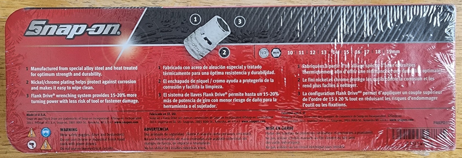 Snap-on 10pc 1/2″ drive 10-19 mm 6-point FLANK Drive Socket Set 310TWMYA In Tray