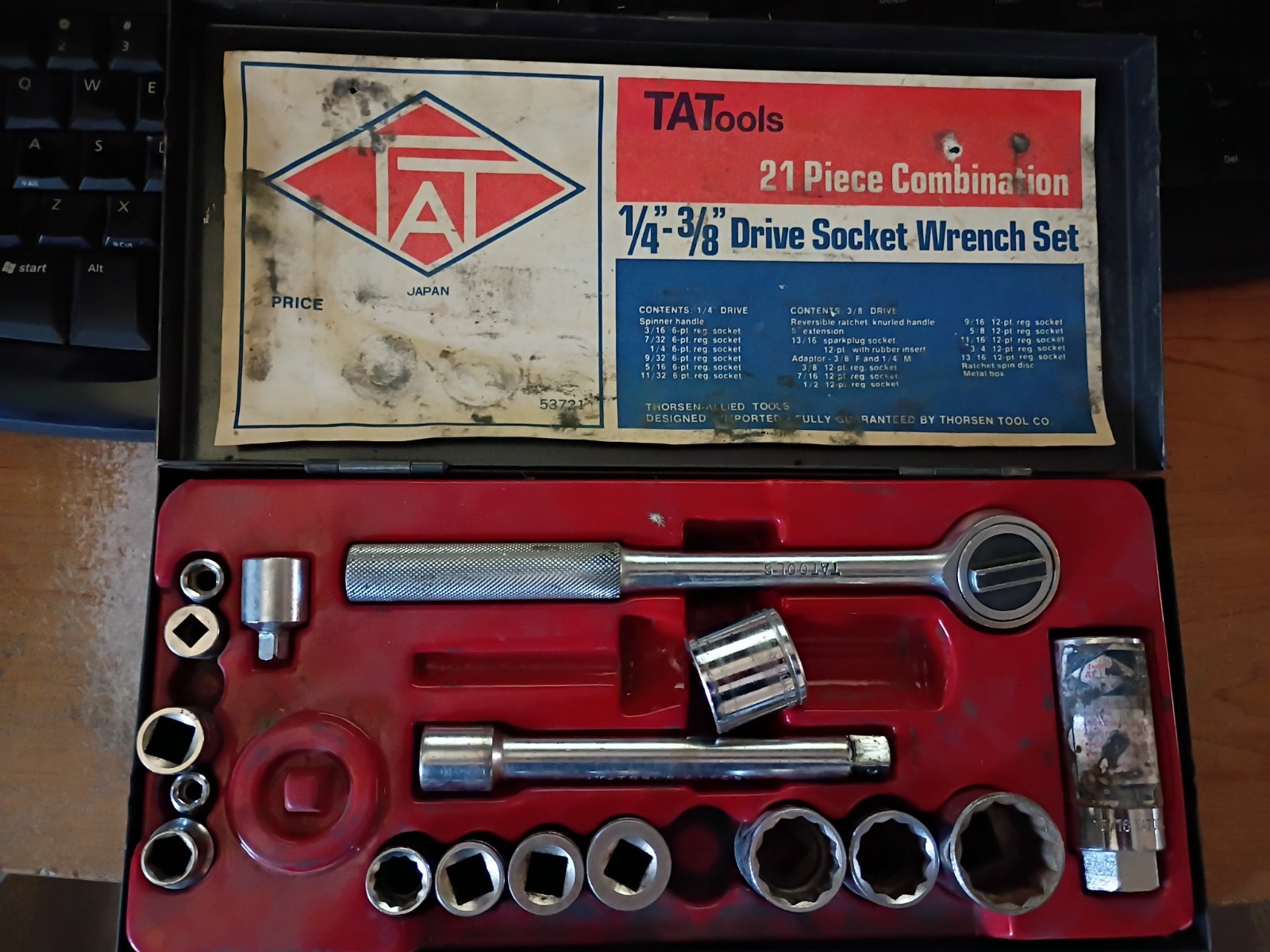 Vintage Tatools (Thorsen Tool) 3/8″ Drive 17 Piece Socket Set + Case Japan