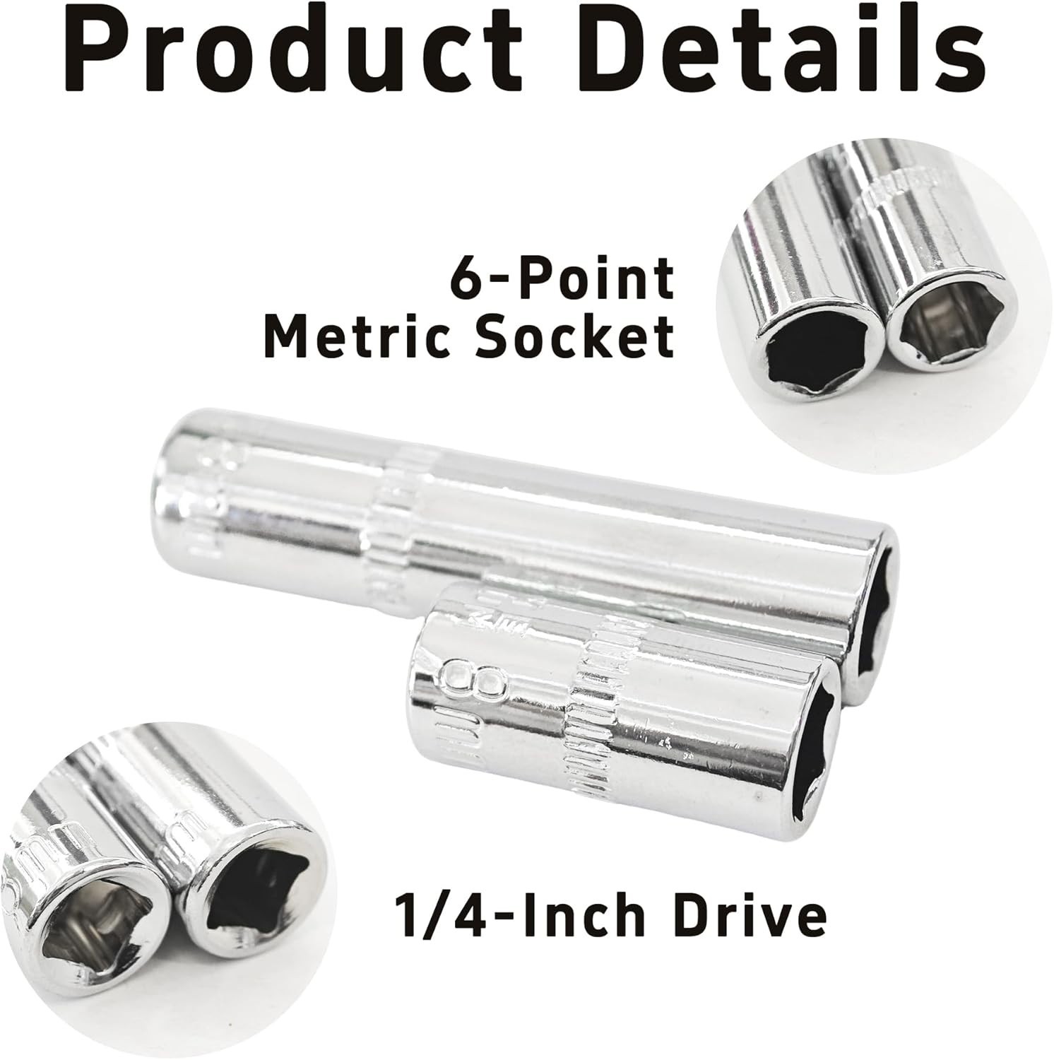 4Pcs 1/4-Inch Drive 8mm Deep and Shallow Socket Set, Cr-V Steel, 6-Point Metr…