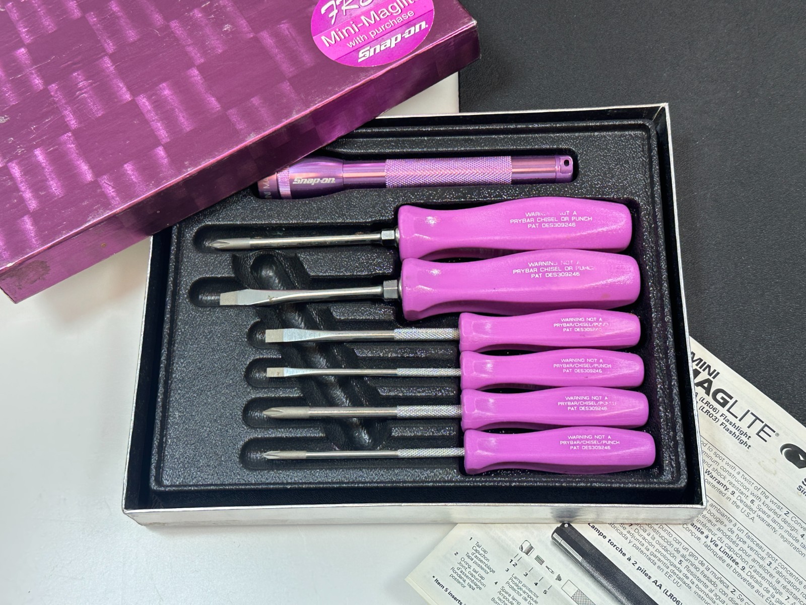 Snap-on Tool USA SDSMOMX RARE 7pc LIGHT PINK Hard Handle Screwdriver Set Maglite