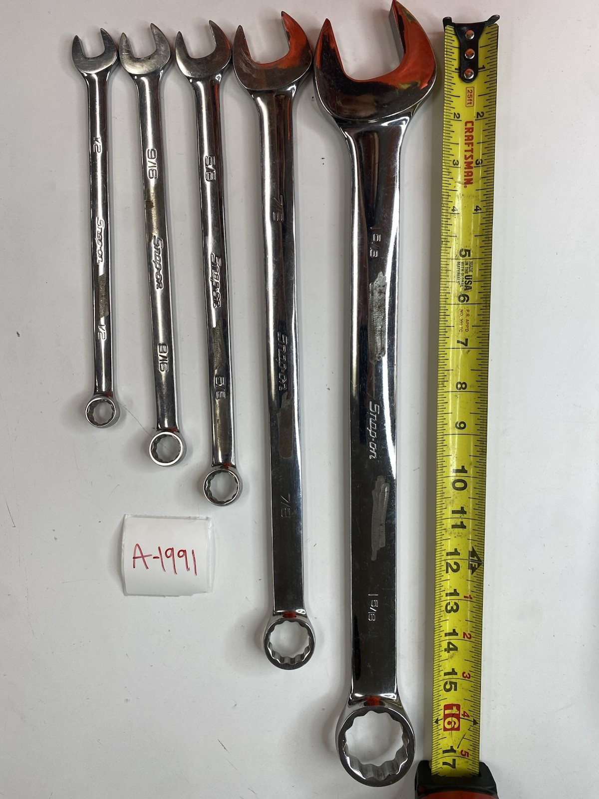 Snap-on SAE Combination Wrench Lot 1/2 9/16 5/8 7/8 15/16 USA A-1991