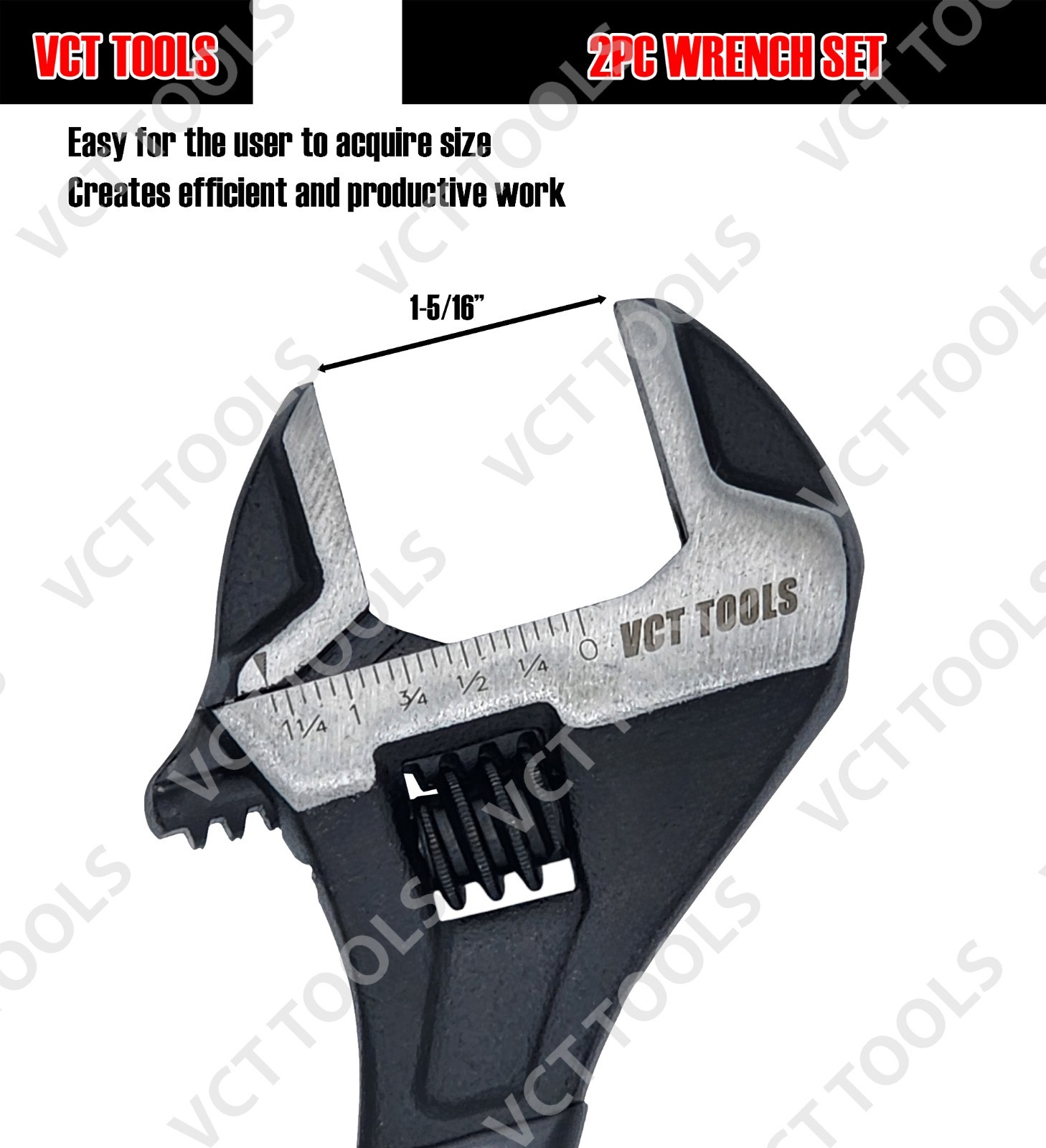 2PC Wide Jaw Adjustable Wrench Set 6″ & 10″ Metric & SAE Heavy-Duty Steel