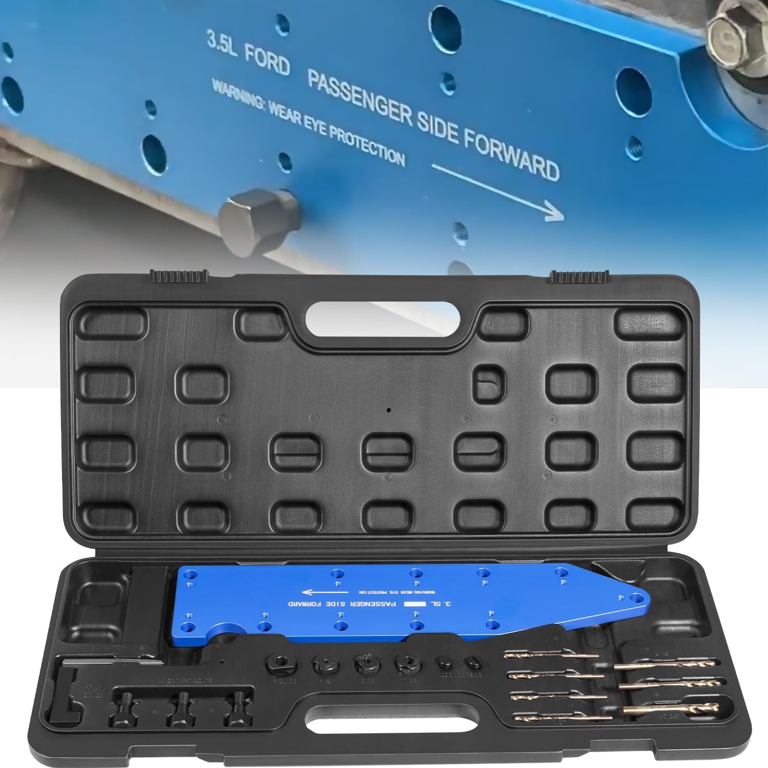 72610 Manifold Drill Template for Ford 3.5L Ecoboost Remove Broken Exhaust Blue