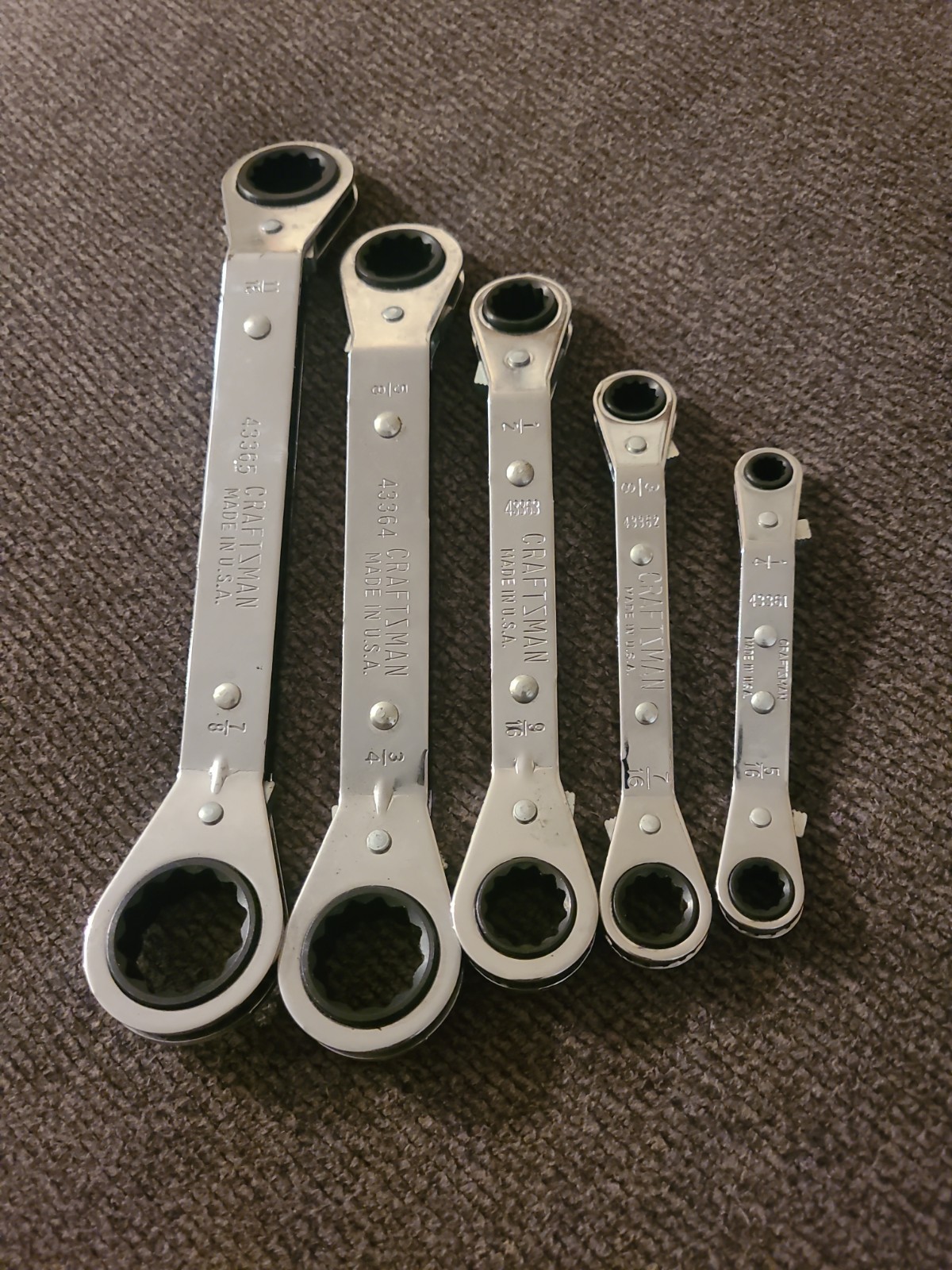 Craftsman SEA Offset Double End Ratcheting Wrench Set 5 Piece 1/4″ thru 7/8″ USA
