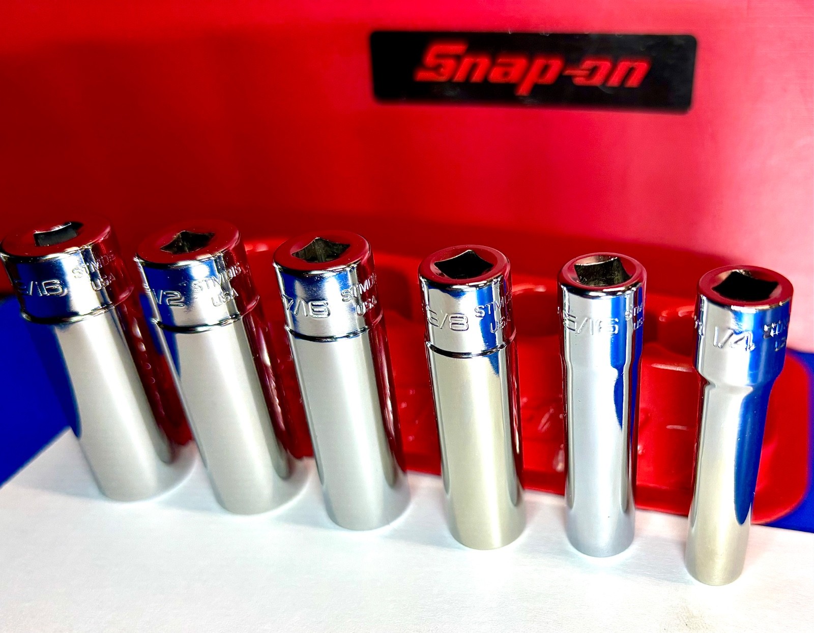 Snap-On Tools 1/4″ Drive SAE 12-Point Deep Essential Socket Set EXCELLENT COND.