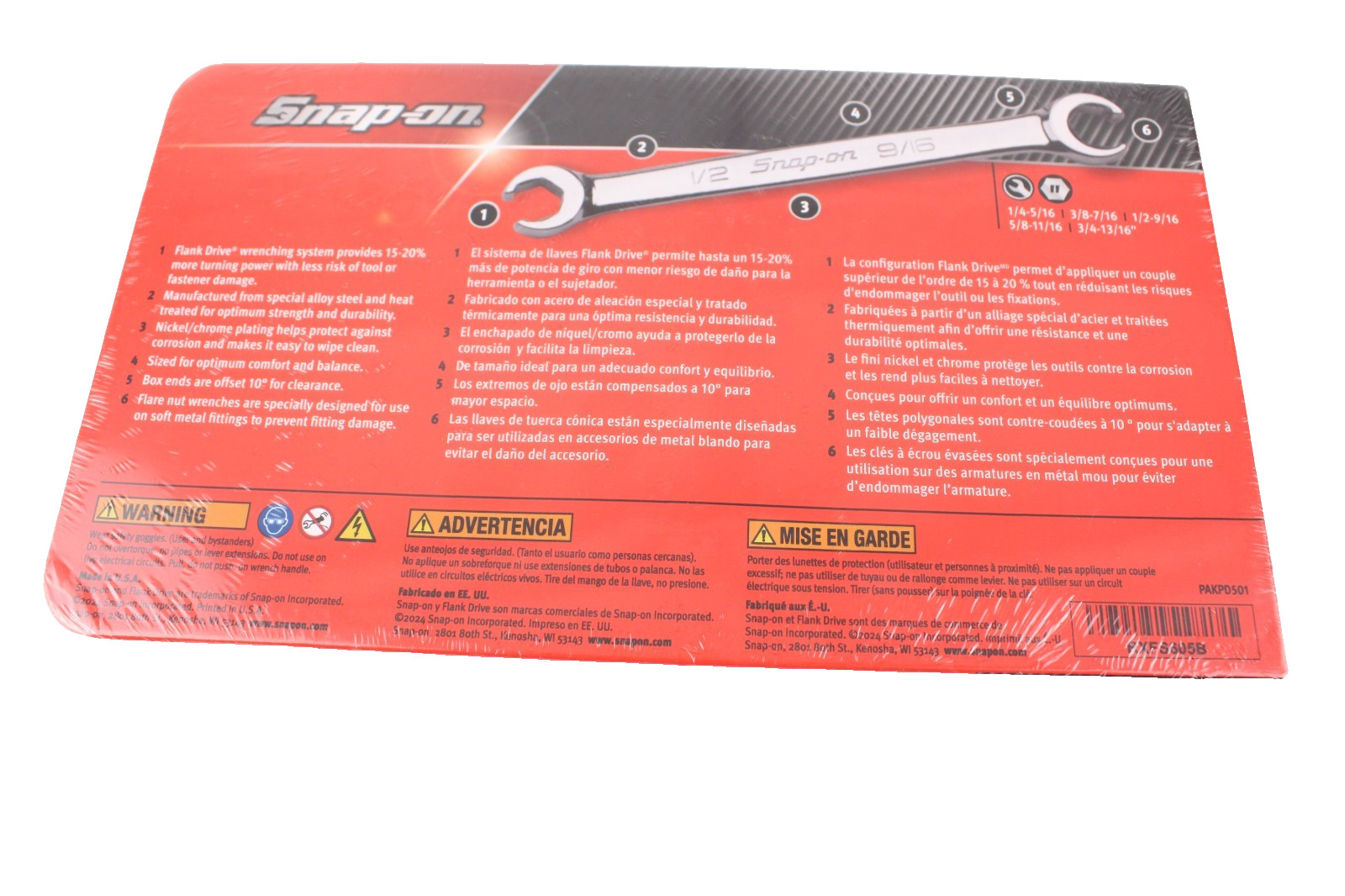 SEALED Snap-on Tools USA SAE Double Flare Nut 6 Point Line Wrench Set 5 RXFS605B