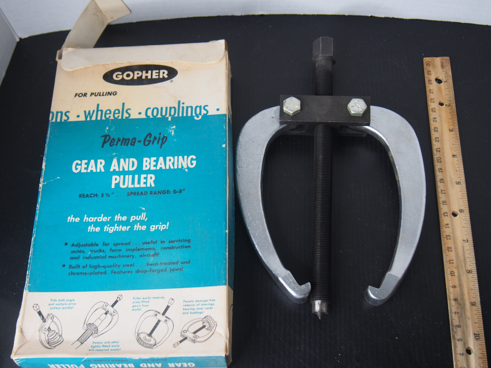 Gopher Gear & Bearing Puller 9 inches long Vintage Tool