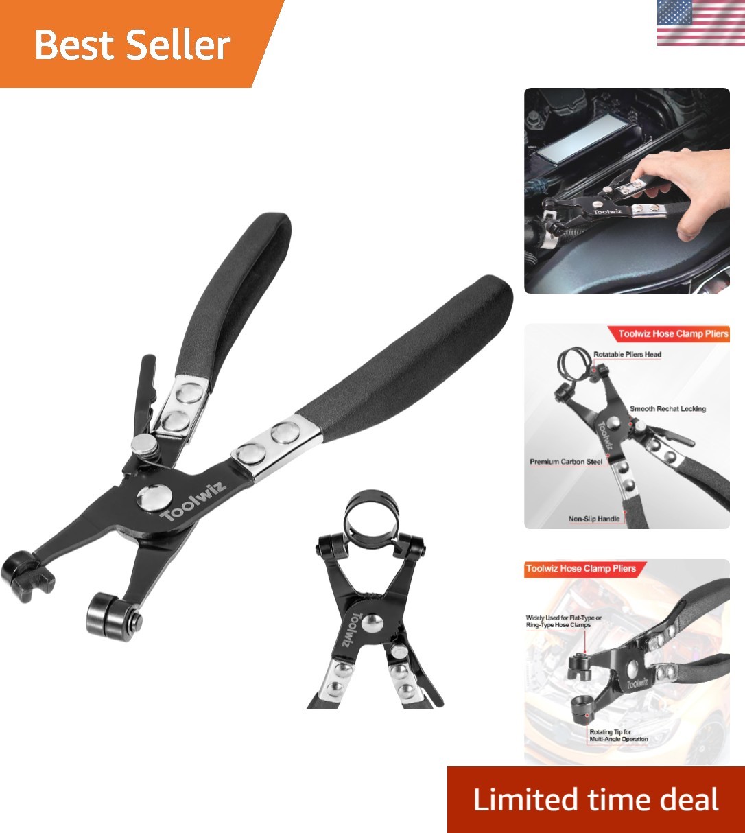 Multi-Angle Hose Clamp Pliers – Heavy Duty Tool for Ring & Flat-Band Clamps
