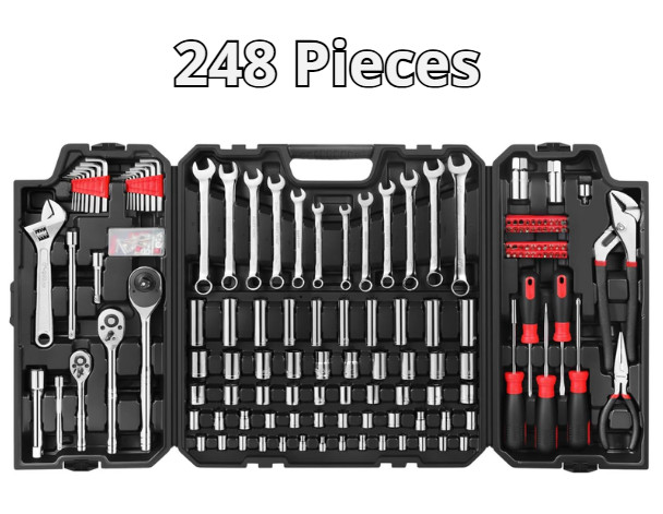 248-Piece Auto Repair Tool Kit, Mixed Sockets & Wrenches Hand Tool Set w/ Case