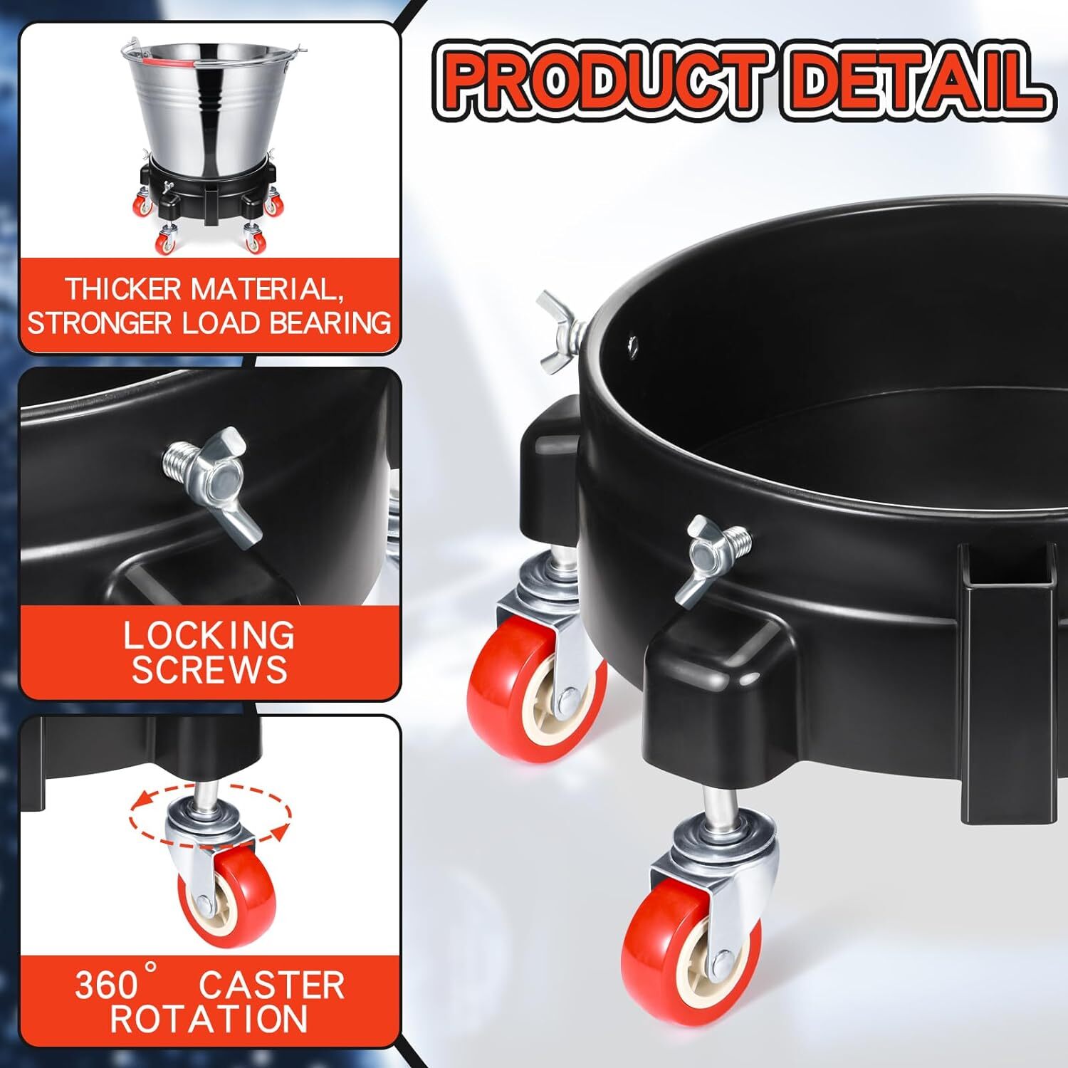 2 Pcs 5 Gallon Bucket Dolly with 5 Swivel Wheel Casters 11.42» Car Wash…