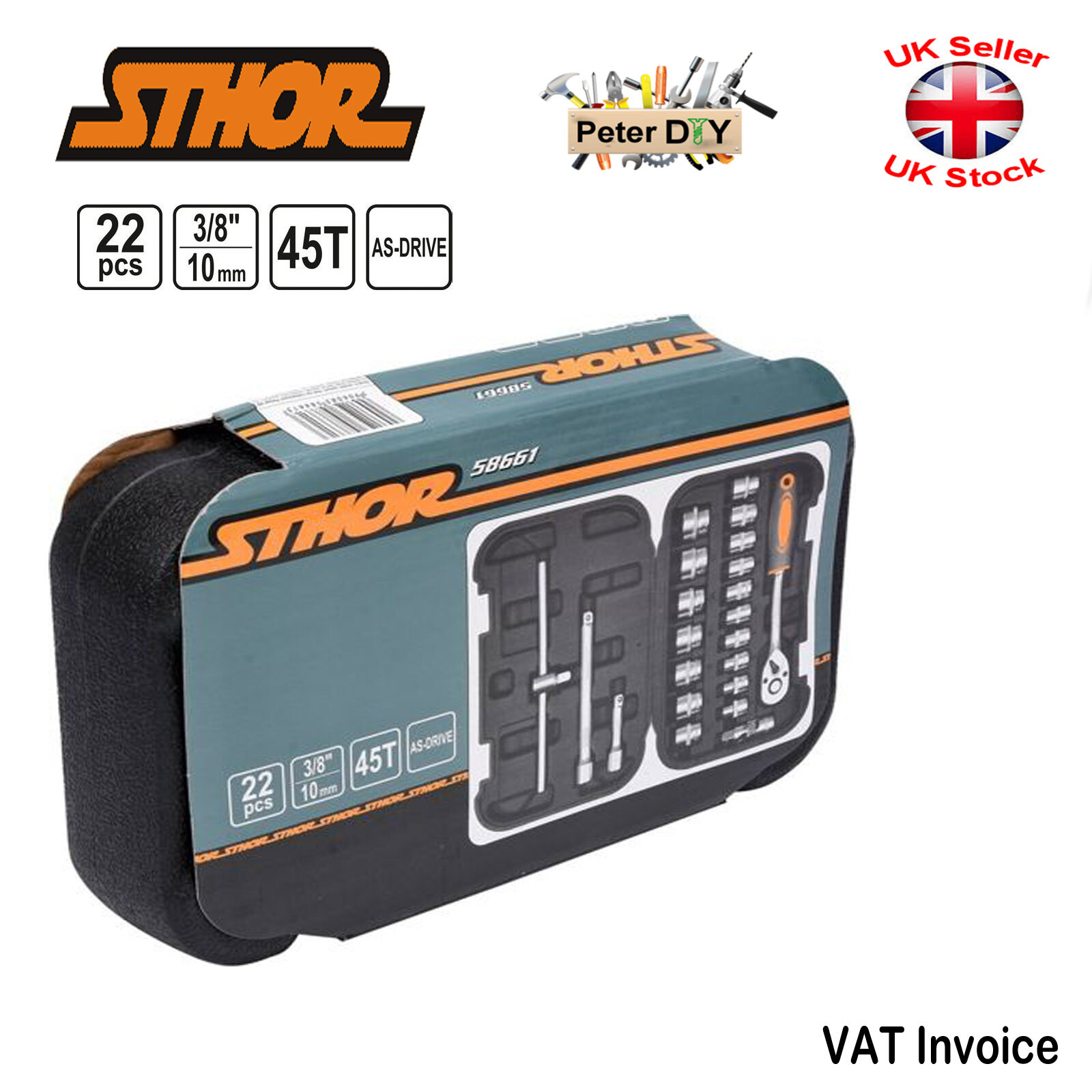 Yato 58661 Sthor 22 Ppcs 3/8″ Ratcheting Socket Bit Reversible Ratchet Set