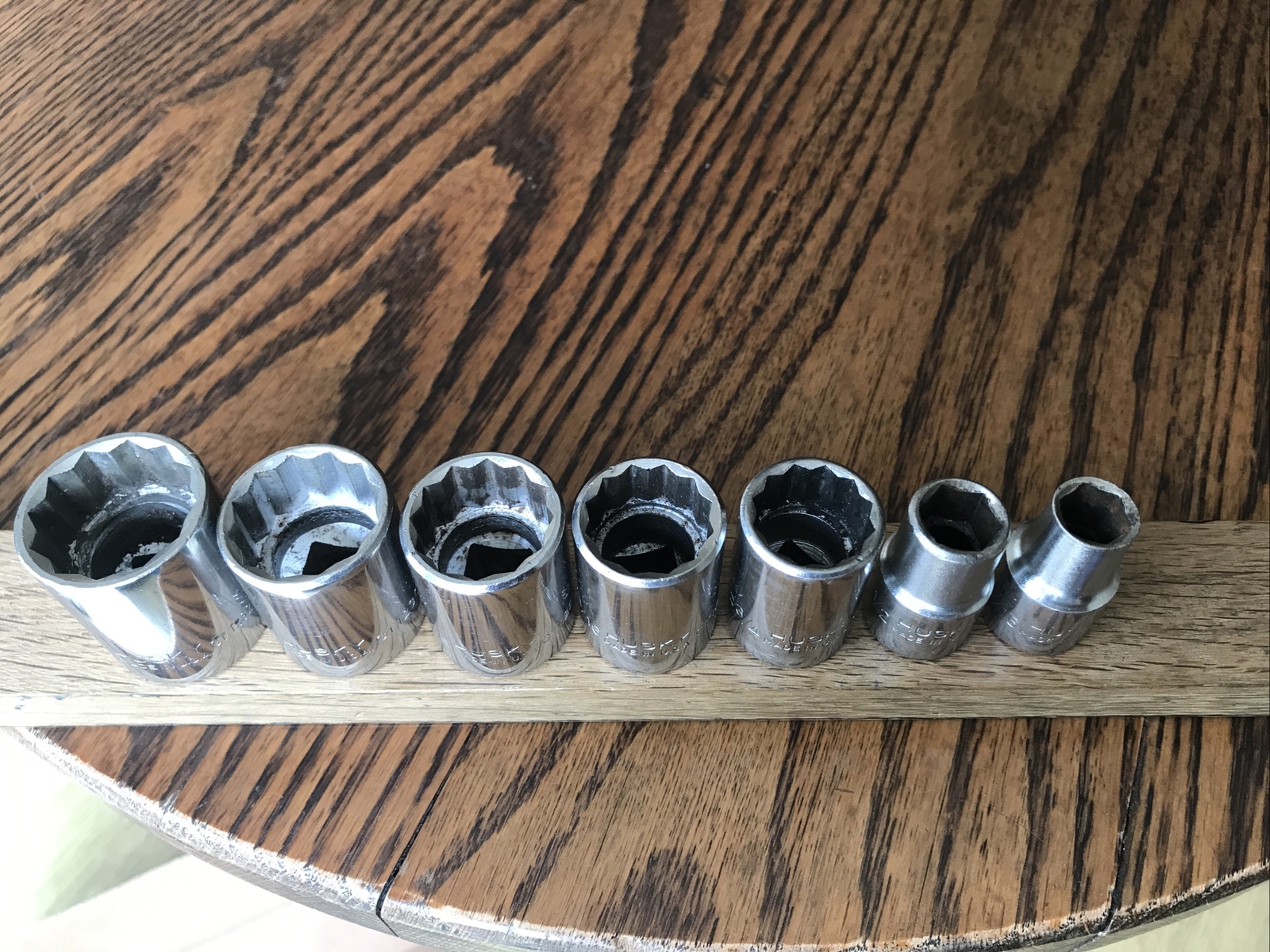 7 Vintage USA Husky Sockets With 1/2” Drive 1” To 7/16” AF CT Series.