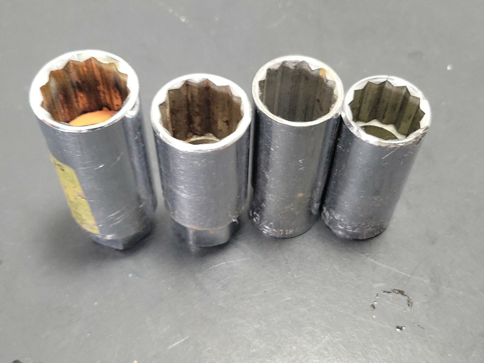 Lot of 4 Deep Sockets Spark Plug Socket 13/16″ 3/4″ SAE 3/8″ Drive 12 Point