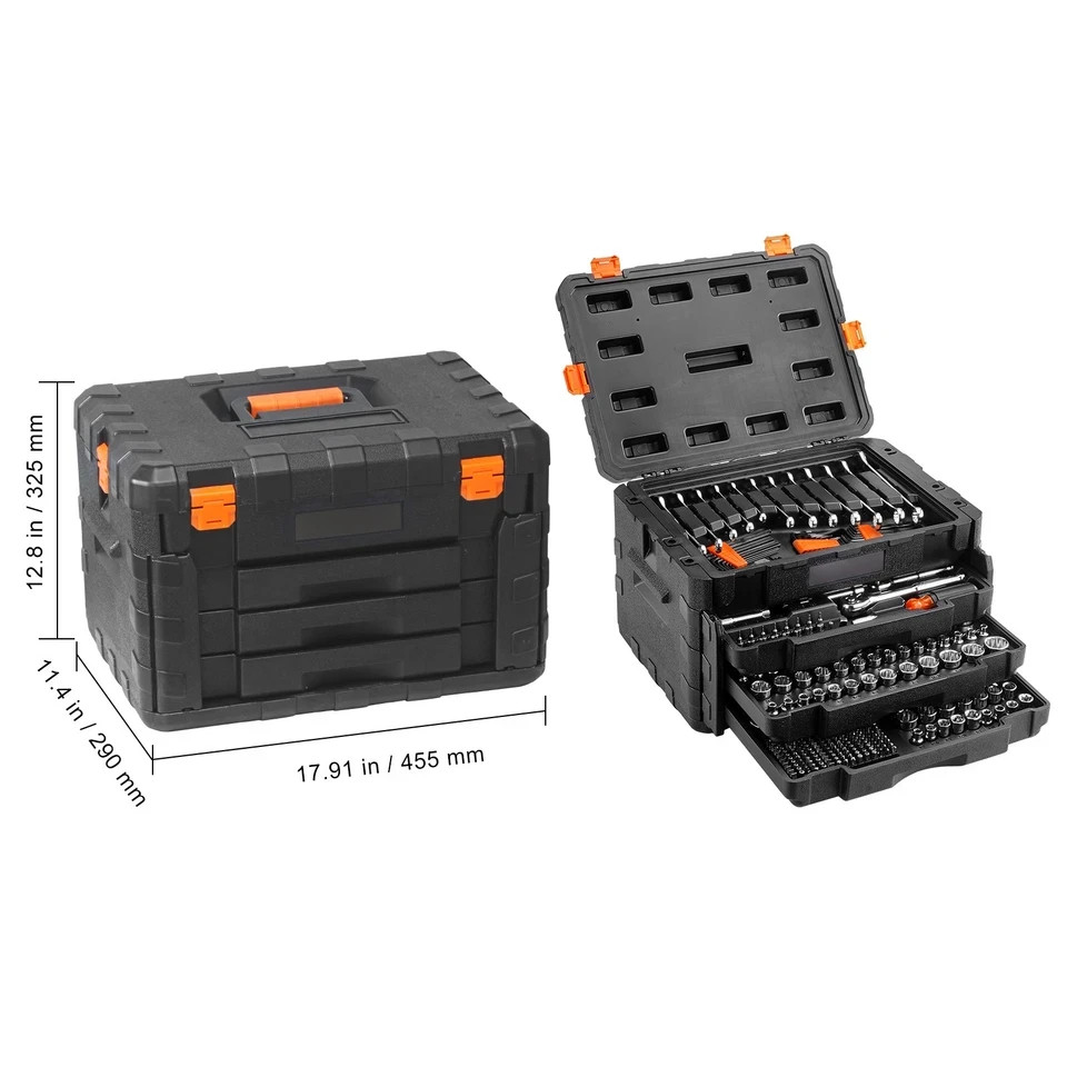 Mechanics Tool Set and Socket Set, 1/4″ 3/8″ 1/2″ Drive Deep and Standard Soc…